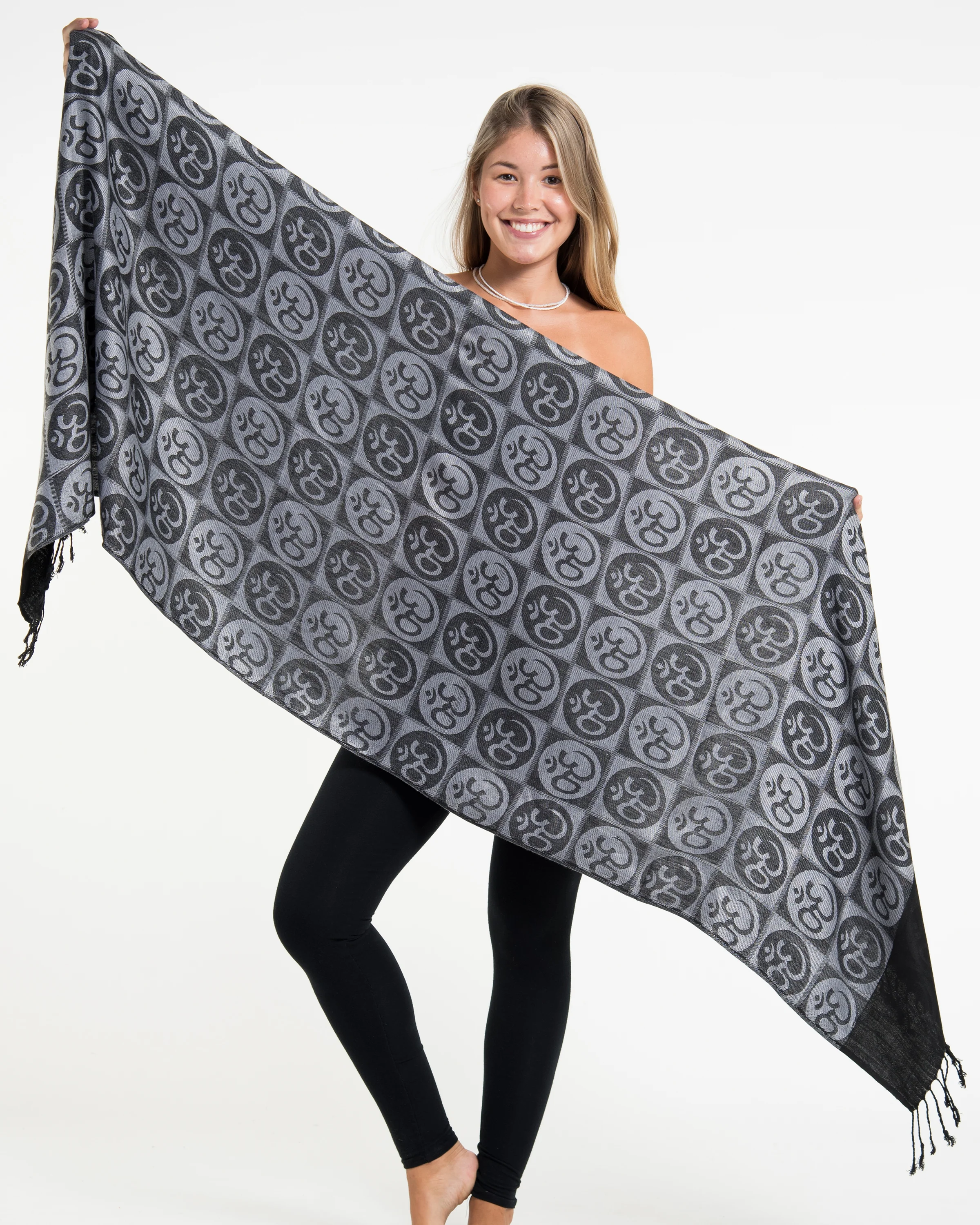 Indian Traditional Om Pashmina Shawl Scarf in Black