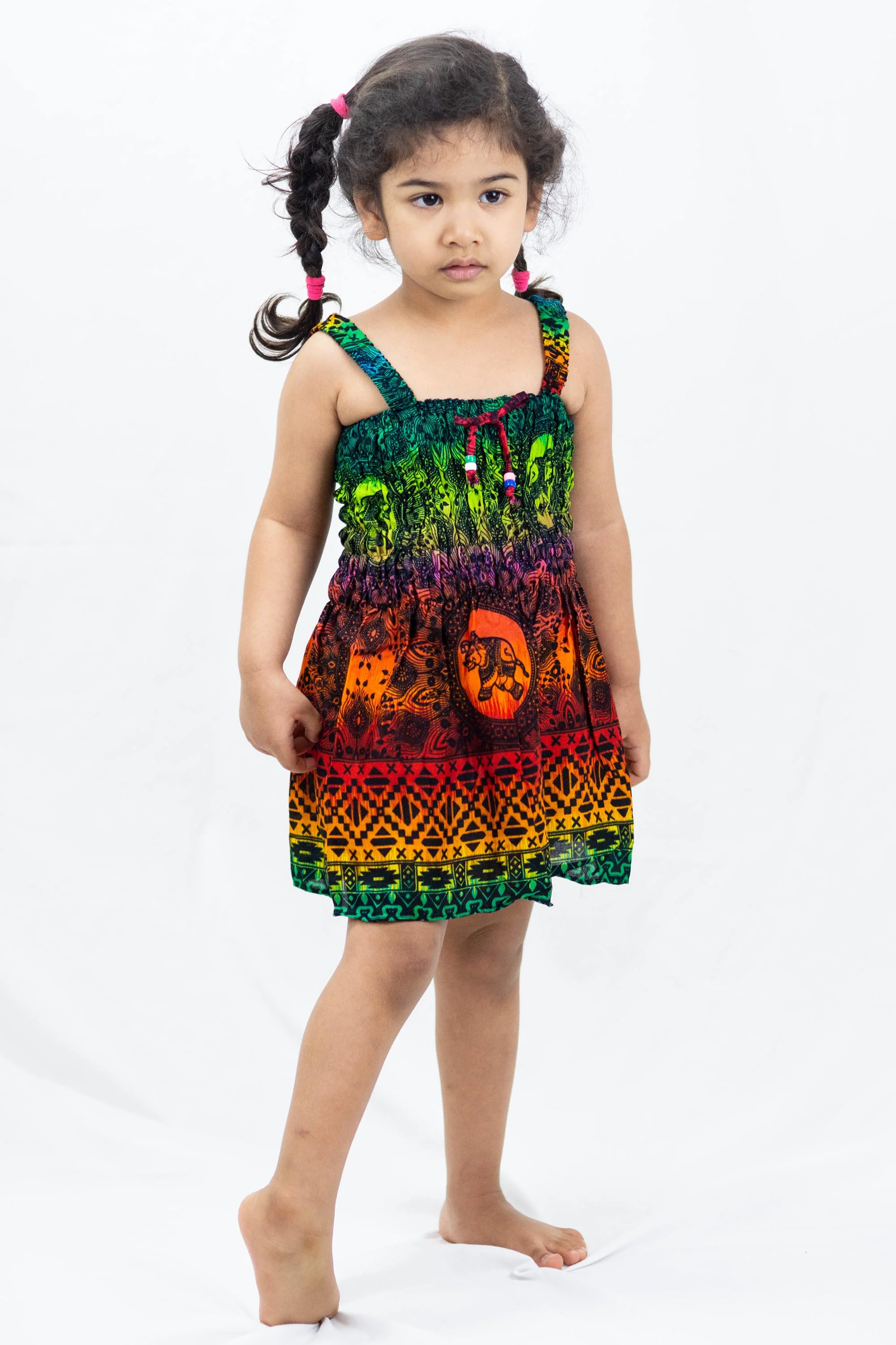 302-Kids-Rainbow-Elephant-Smock-Dress-in-Orange-3.webp Kids Rainbow Elephant Smock Dress in Orange