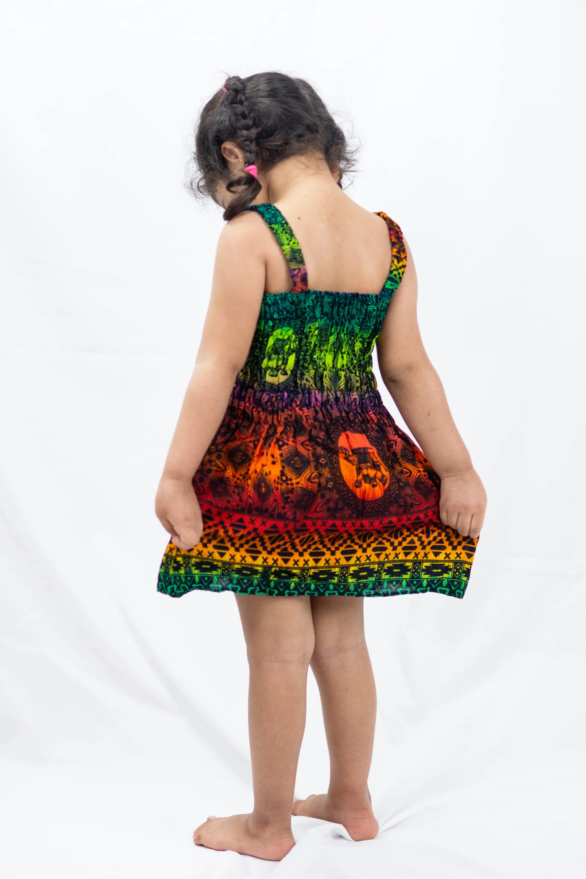 302-Kids-Rainbow-Elephant-Smock-Dress-in-Orange-4.webp Kids Rainbow Elephant Smock Dress in Orange