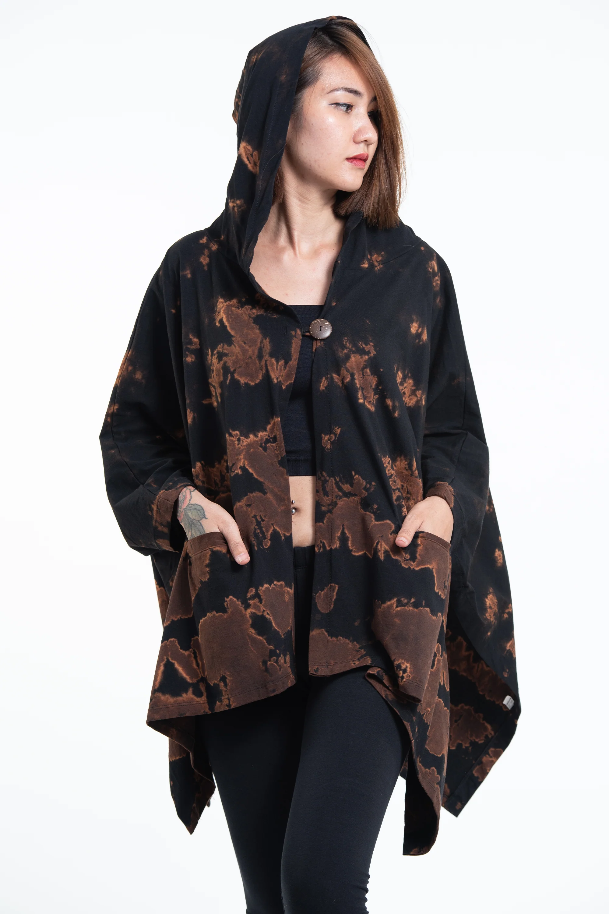 3046-Tie-Dye-Cotton-Hooded-Poncho-Jacket-in-Black-06-3.webp Tie Dye Cotton Hooded Poncho Jacket in Black 06