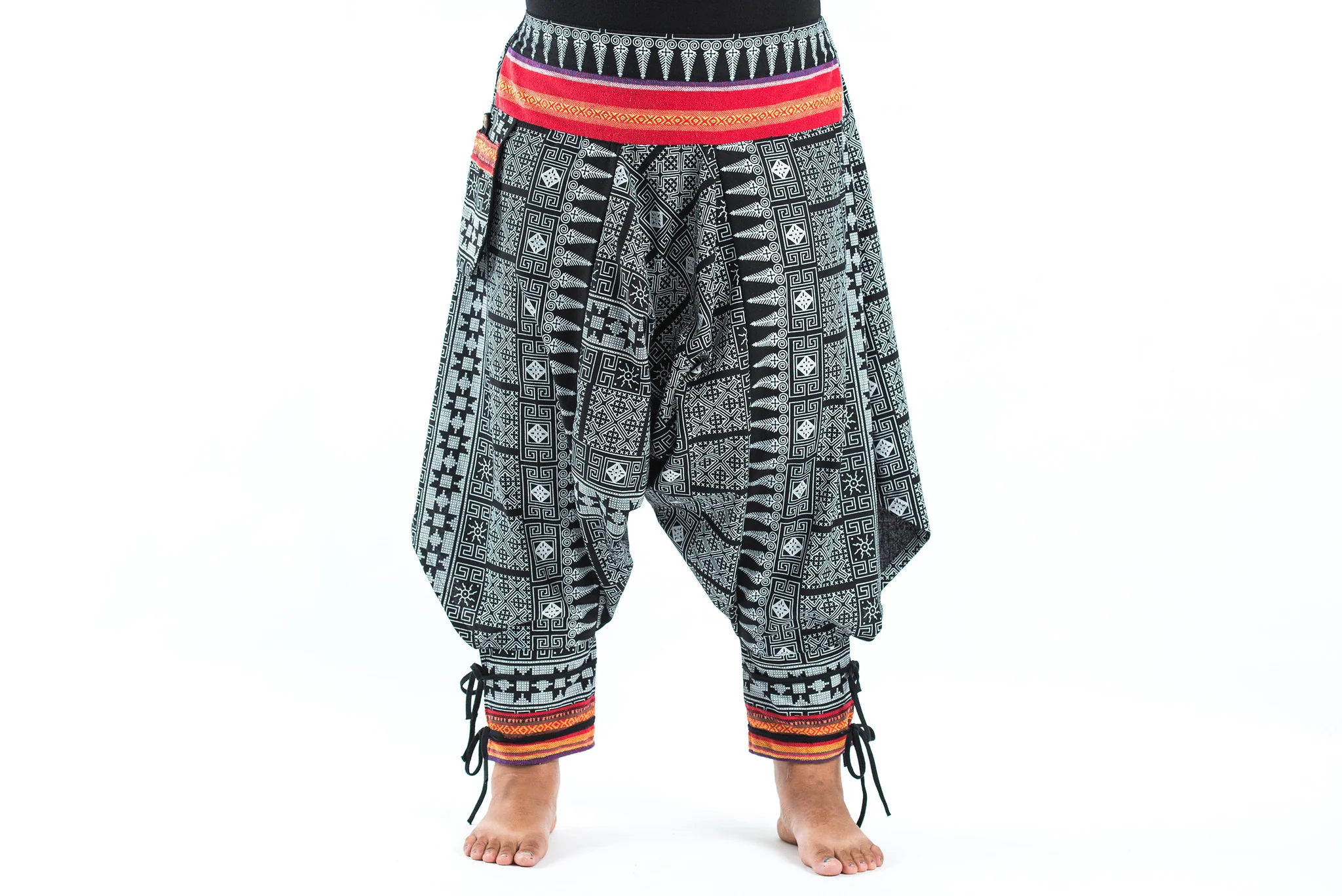 3052-Plus-Size-Traditional-Prints-Thai-Hill-Tribe-Fabric-Women-s-Harem-Pants-with-Ankle-Straps-2.webp Plus Size Traditional Prints Thai Hill Tribe Fabric Women's Harem Pants with Ankle Straps