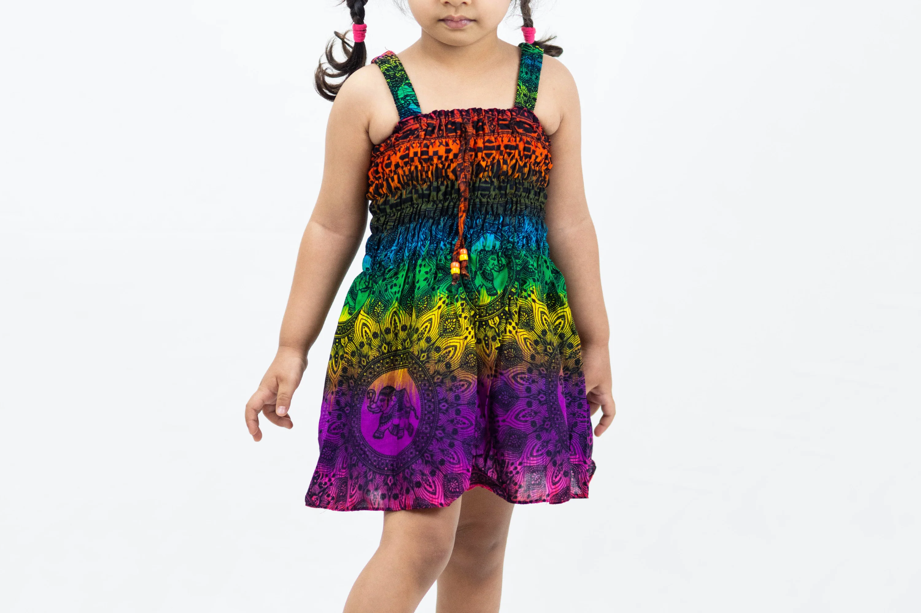 Kids Rainbow Elephant Smock Dress in Purple