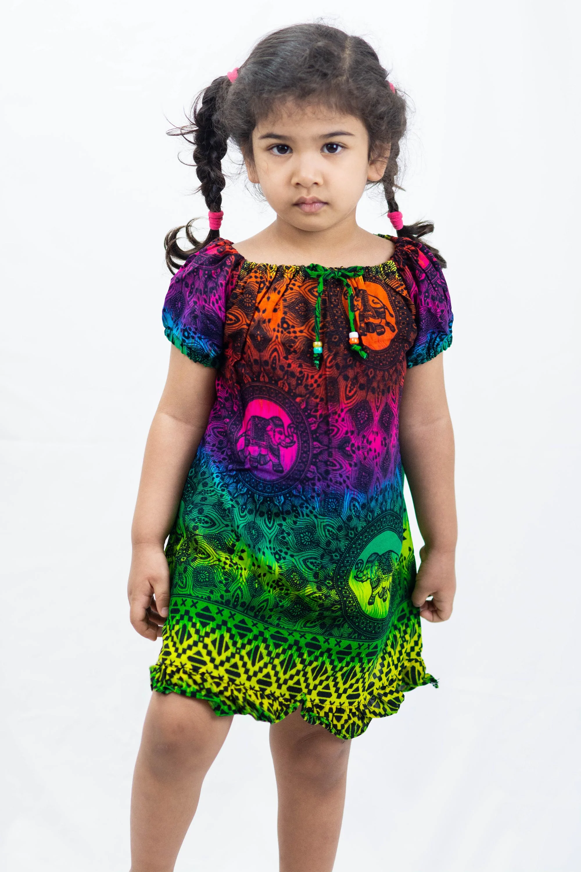 310-Kids-Rainbow-Elephant-Dress-in-Green-3.webp Kids Rainbow Elephant Dress in Green