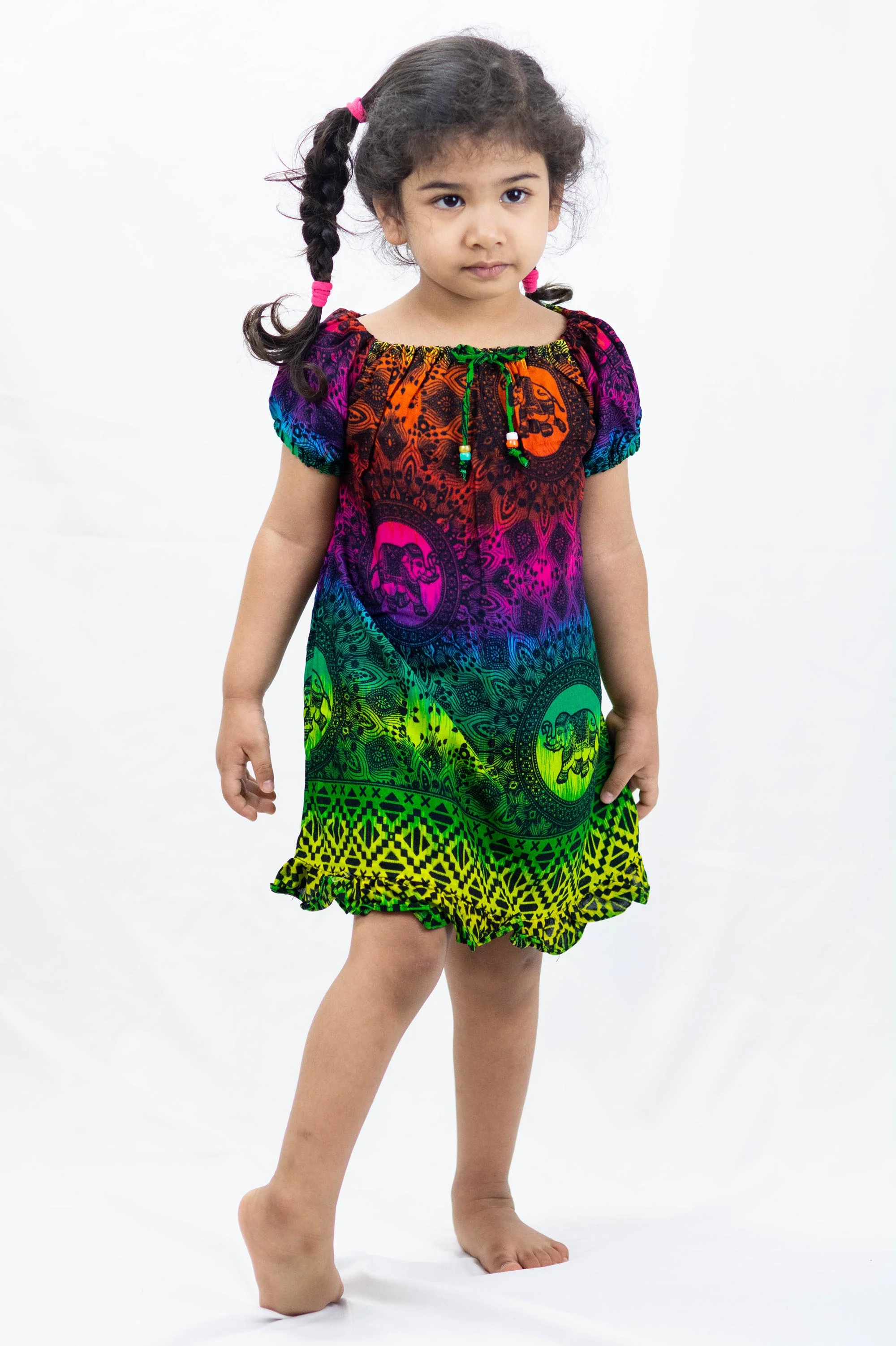 310-Kids-Rainbow-Elephant-Dress-in-Green-4.webp Kids Rainbow Elephant Dress in Green