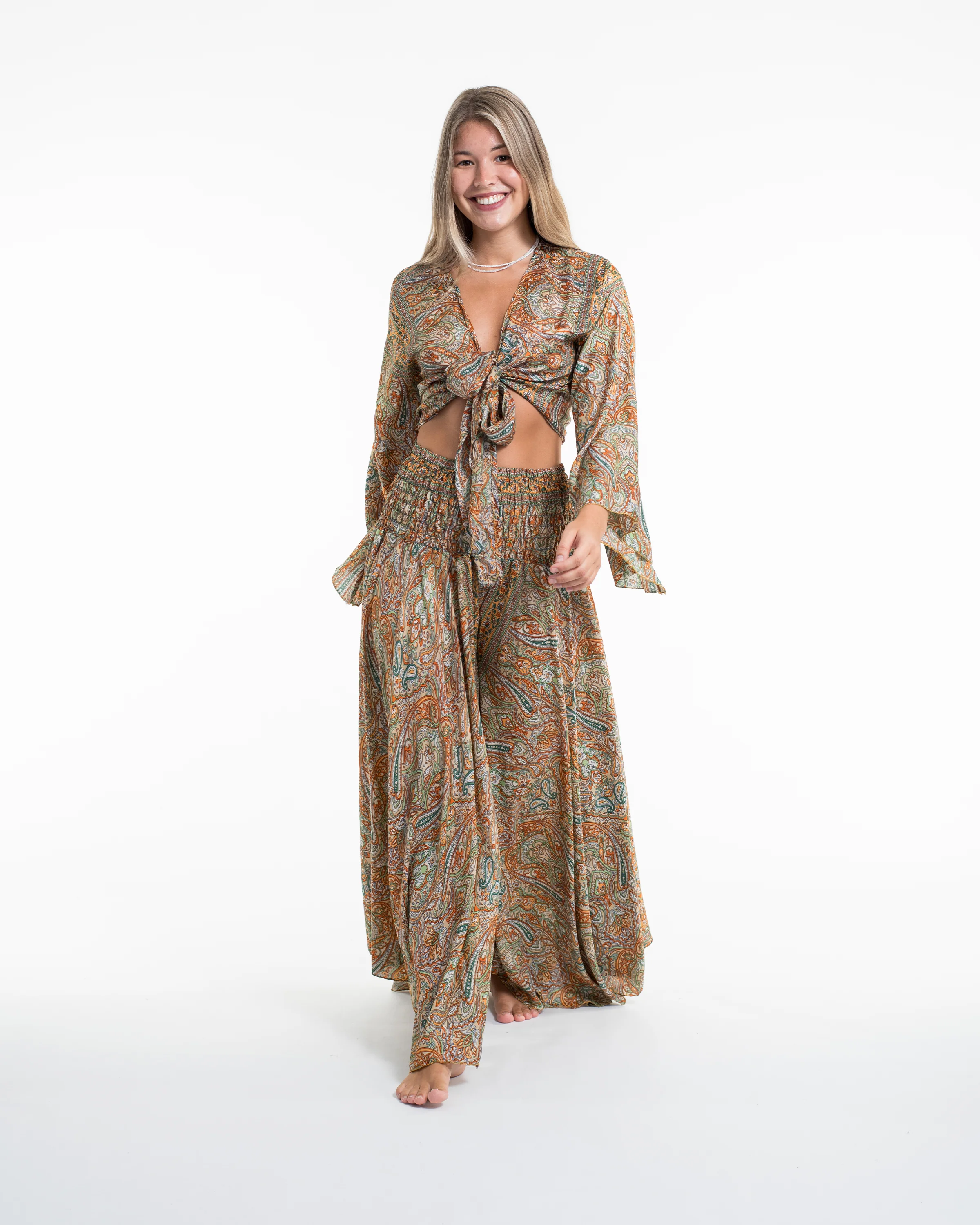 Aurora Paisley Tie Top and Palazzo Pants in Yellow