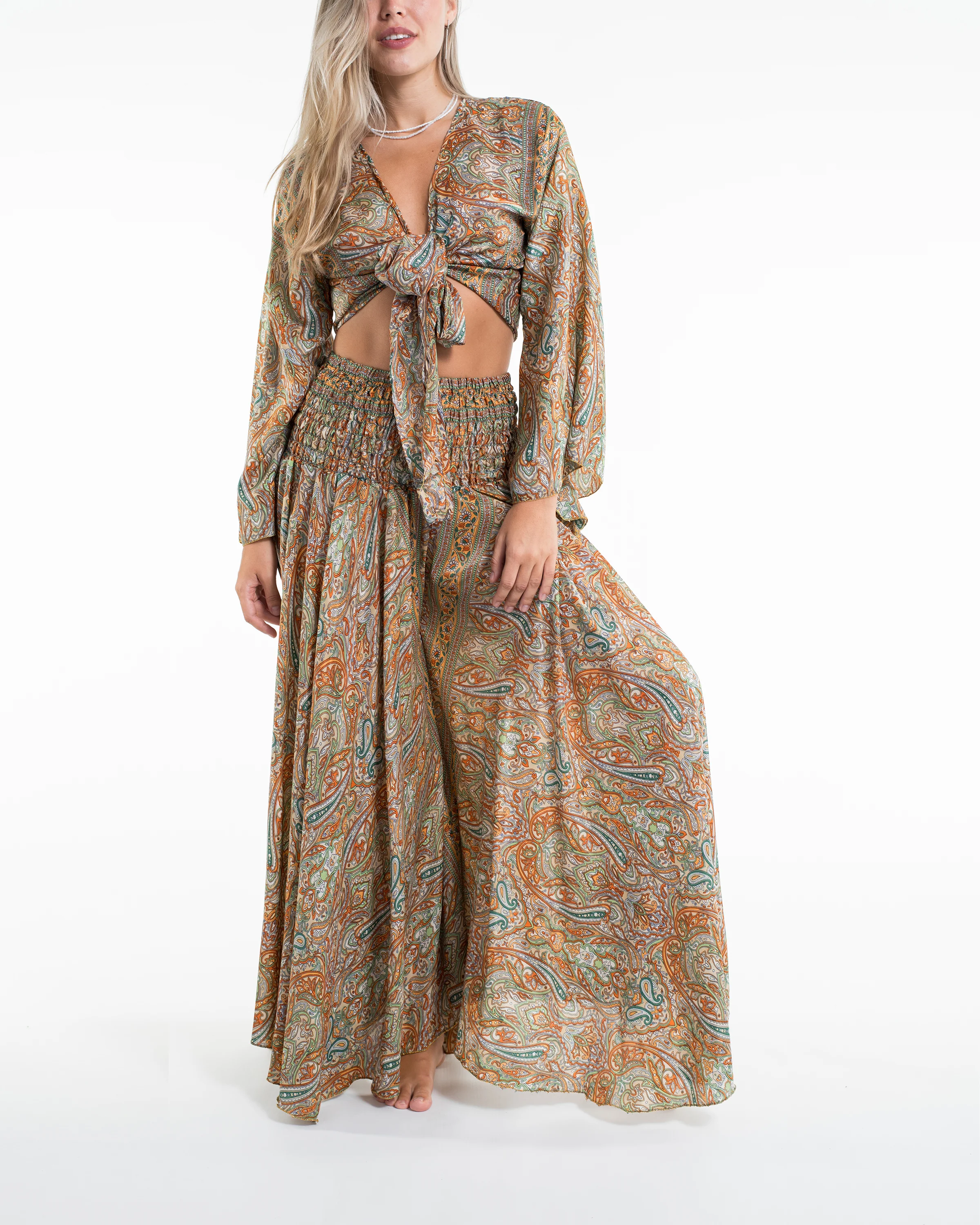Aurora Paisley Tie Top and Palazzo Pants in Yellow