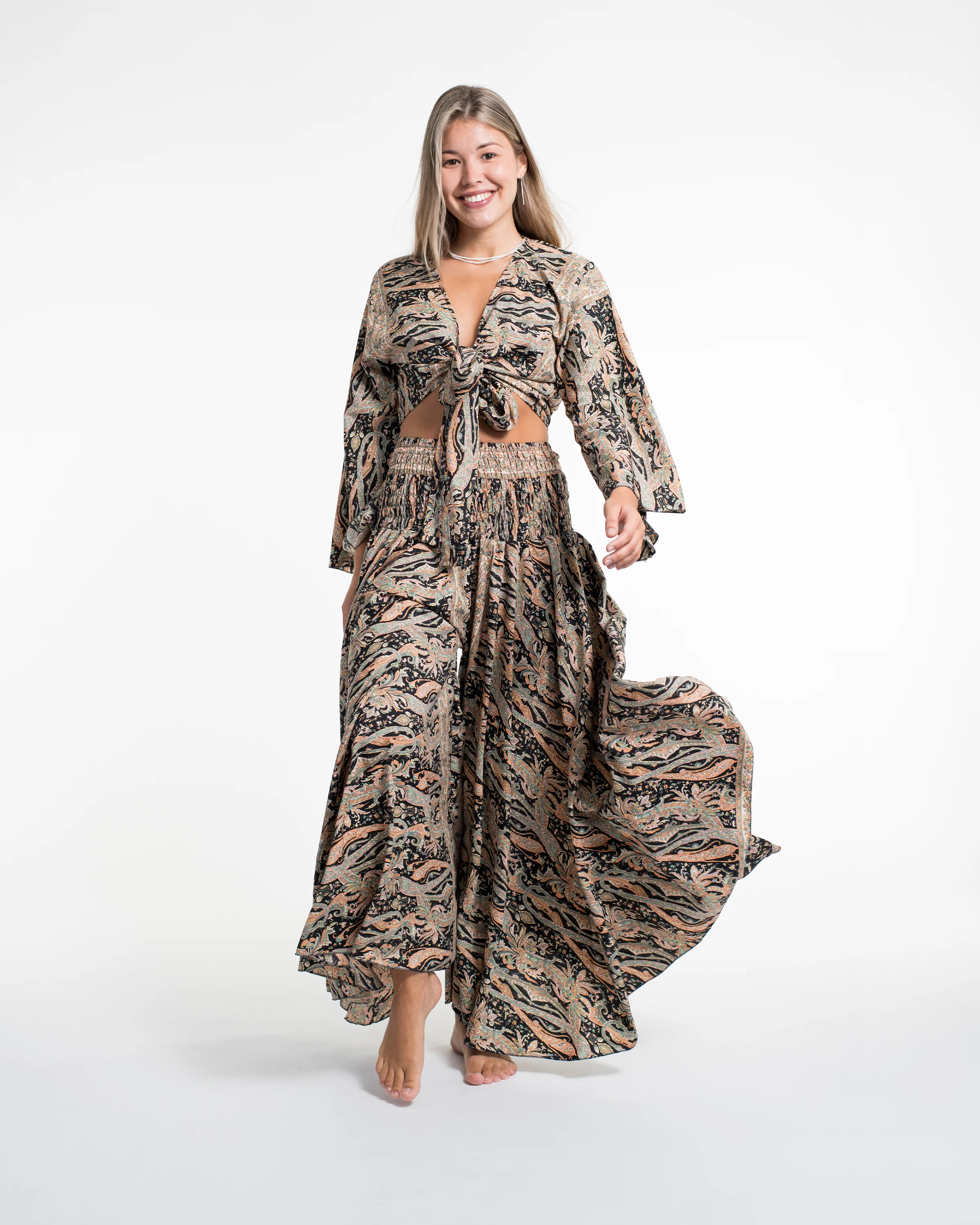 Mystic Paisley Tie Top and Palazzo Pants in Black
