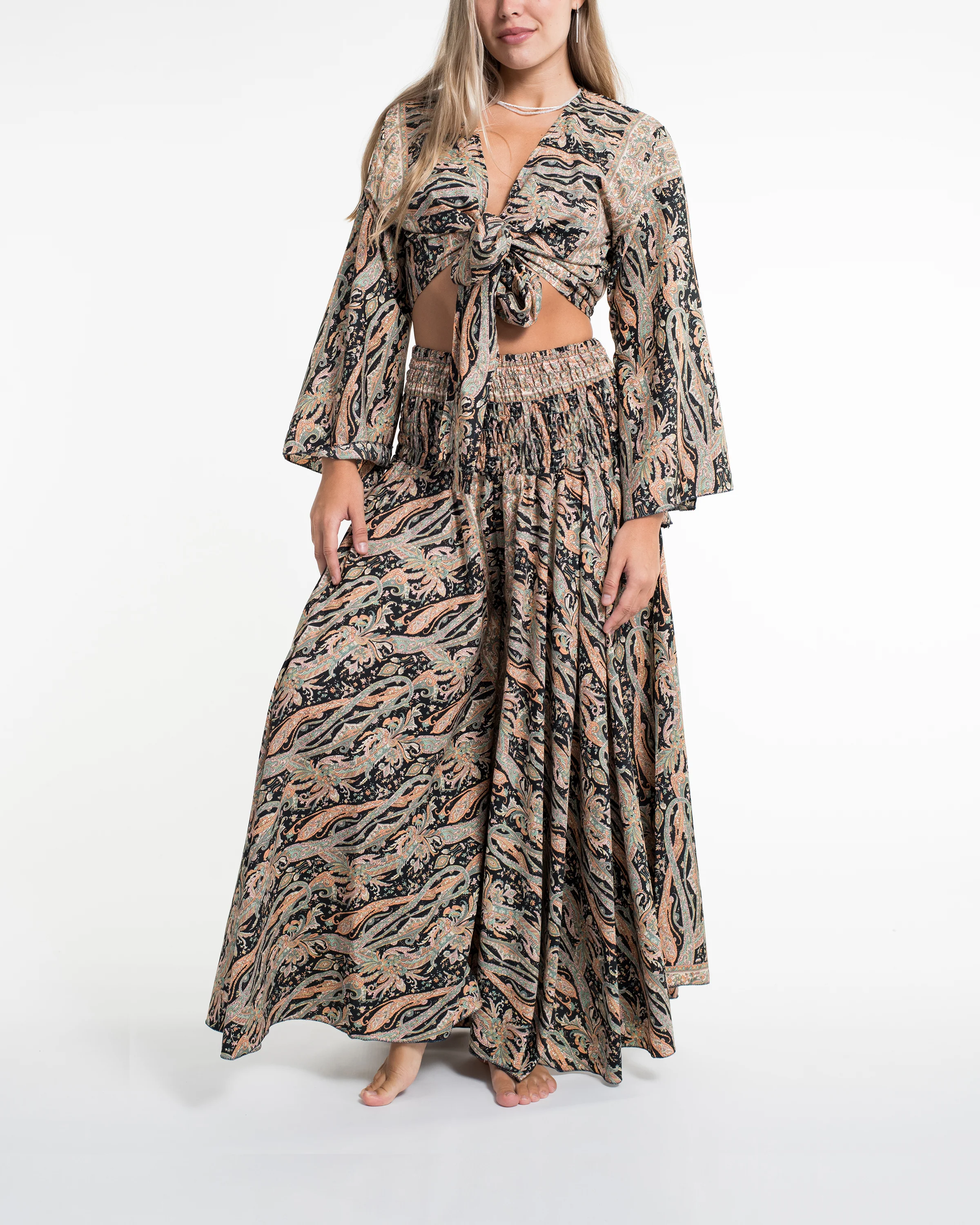 Mystic Paisley Tie Top and Palazzo Pants in Black