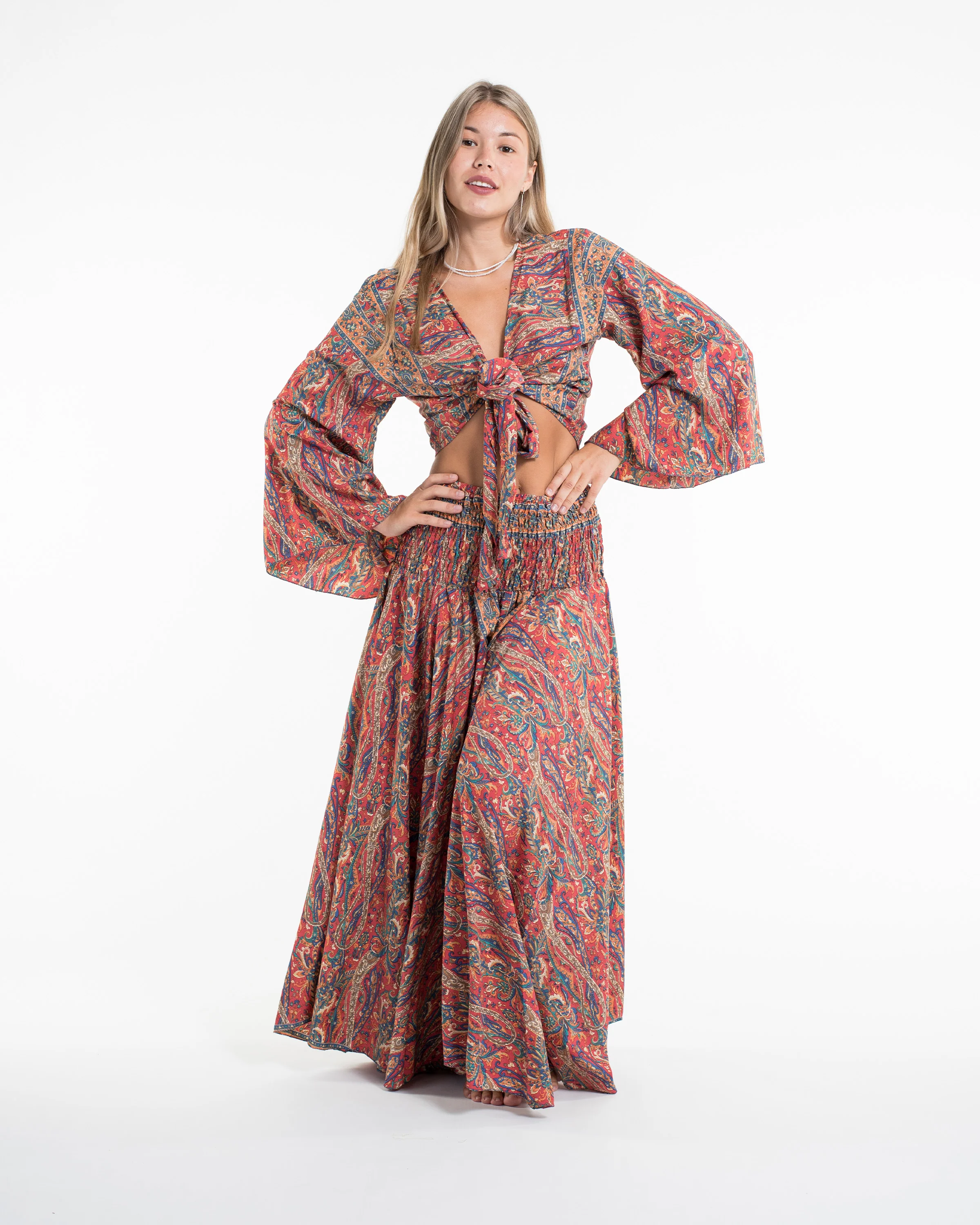 Mystic Paisley Tie Top and Palazzo Pants in Red