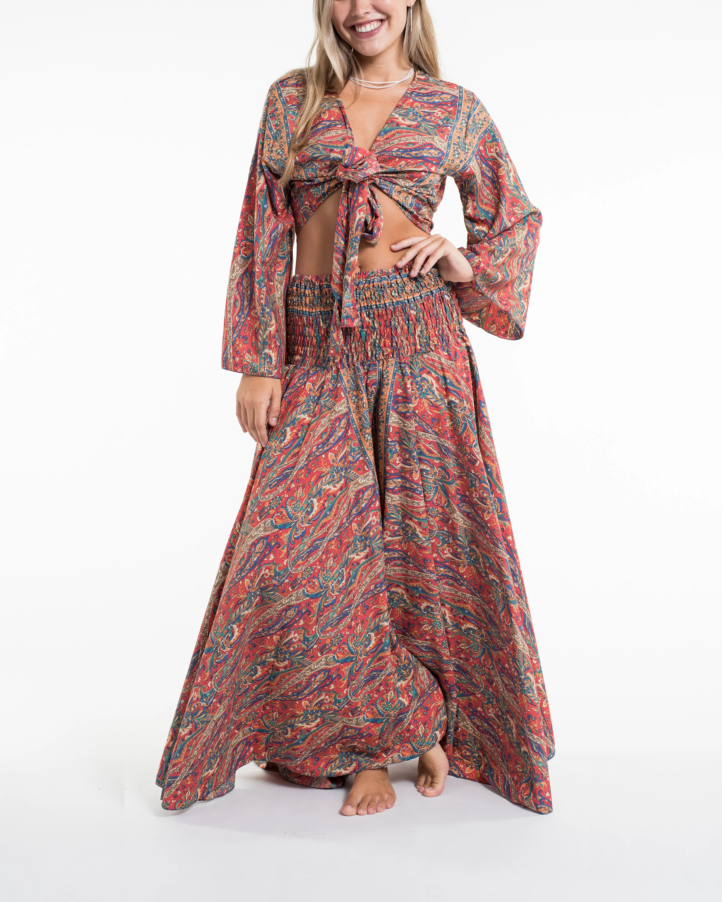 Mystic Paisley Tie Top and Palazzo Pants in Red