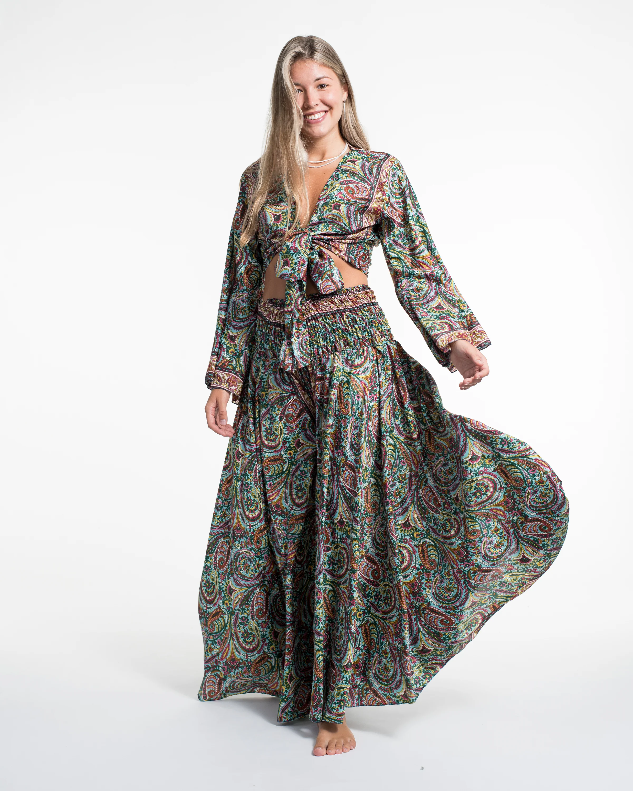 Stellar Paisley Tie Top and Palazzo Pants in Green