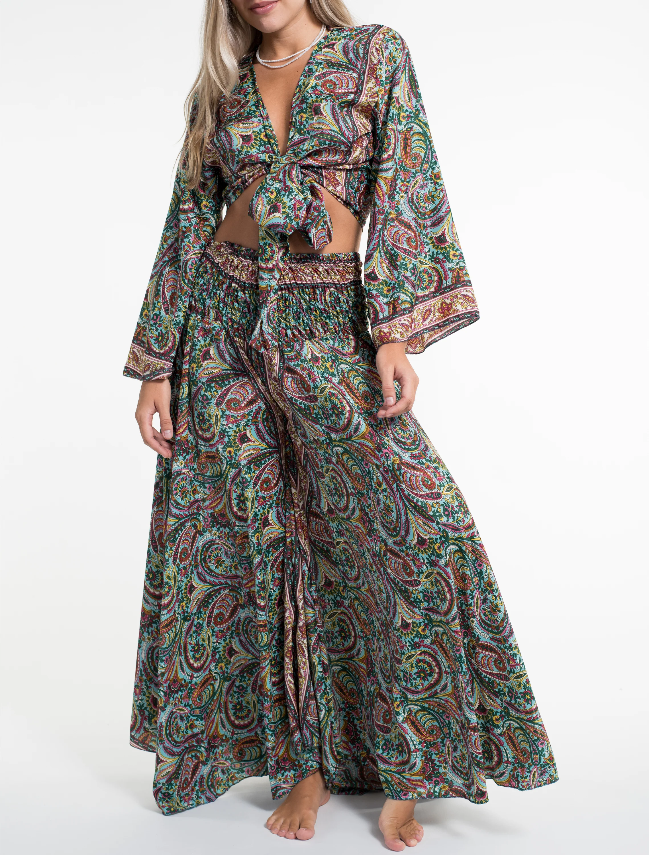 Stellar Paisley Tie Top and Palazzo Pants in Green