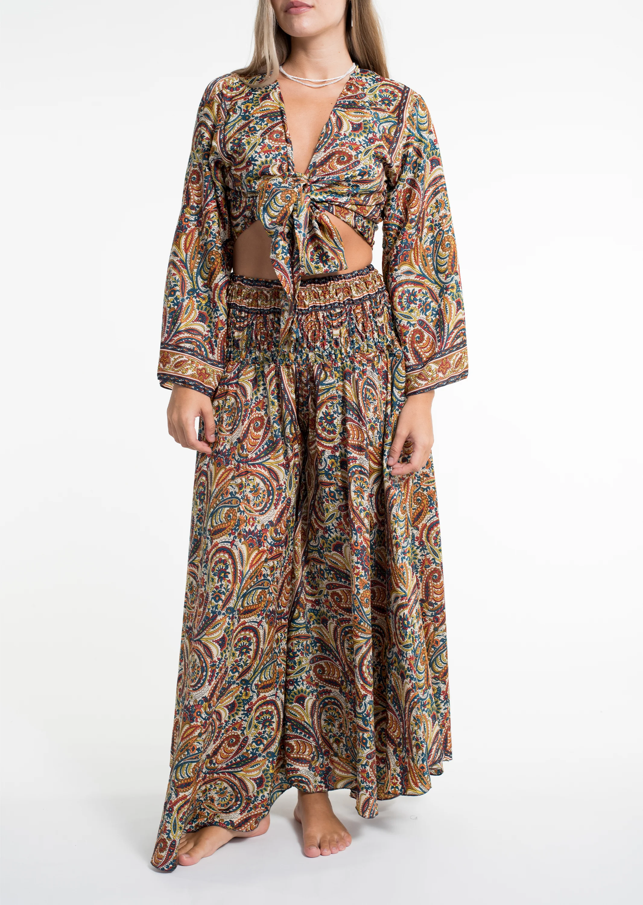 Stellar Paisley Tie Top and Palazzo Pants in Yellow