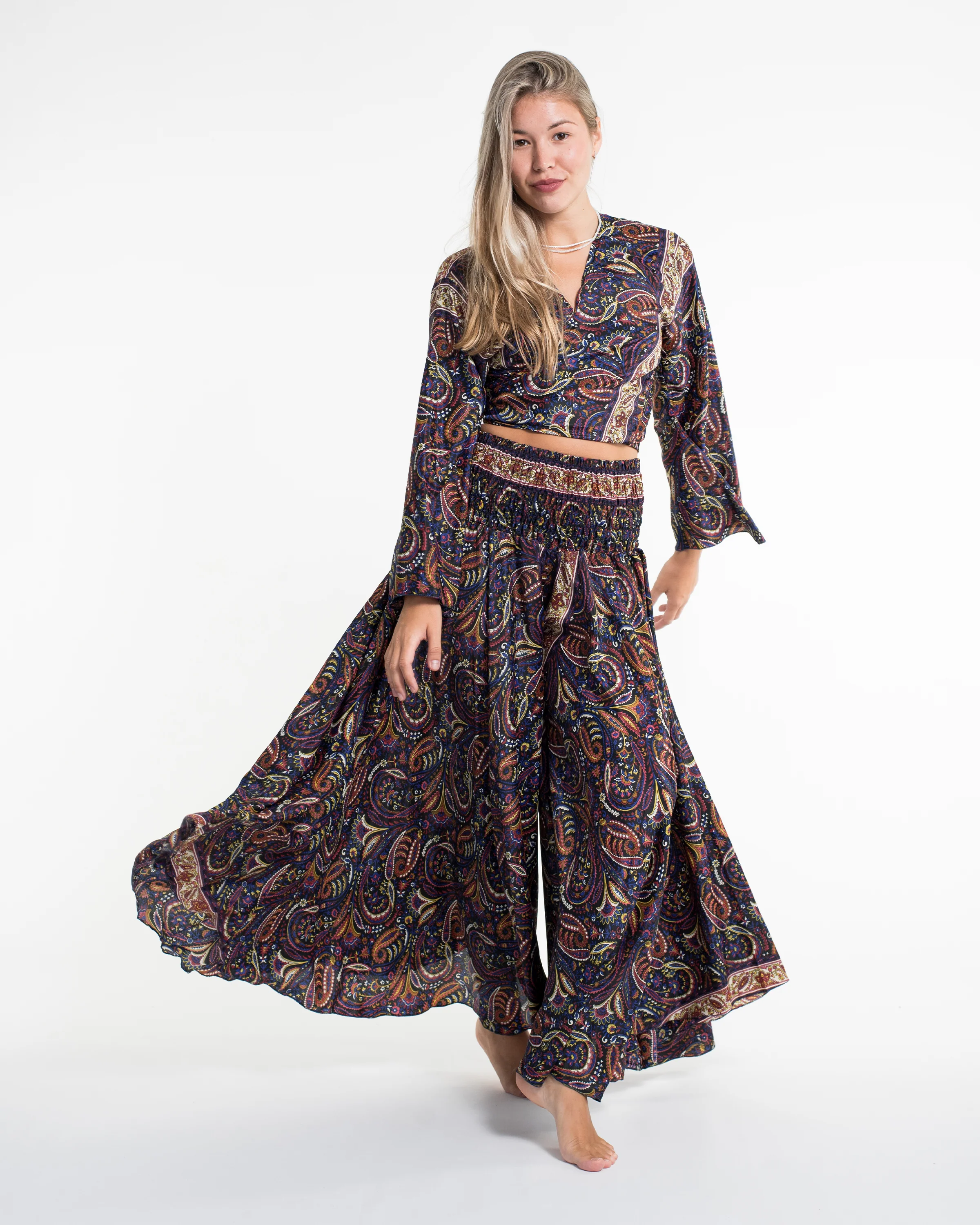 Stellar Paisley Tie Top and Palazzo Pants in Navy