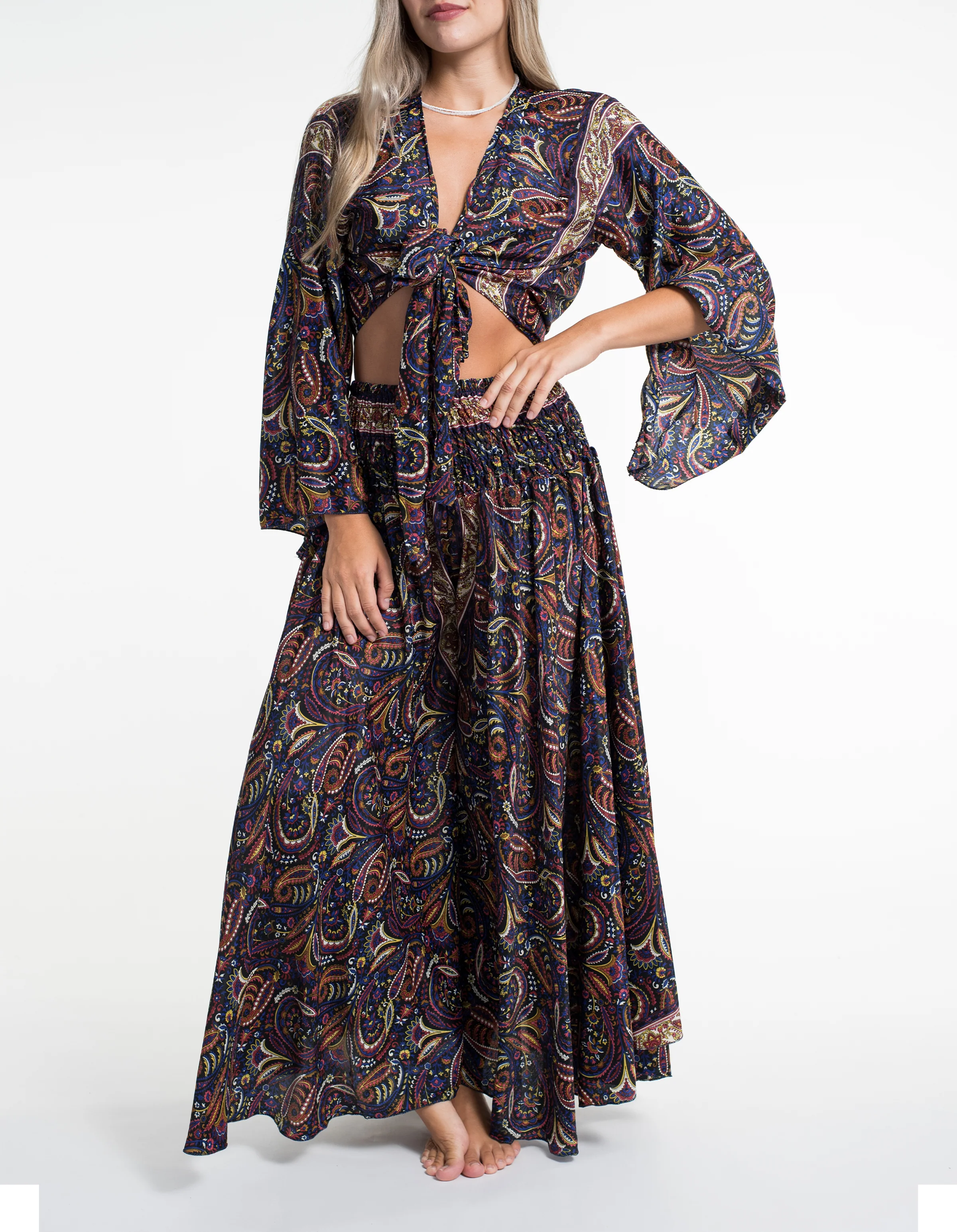 Stellar Paisley Tie Top and Palazzo Pants in Navy