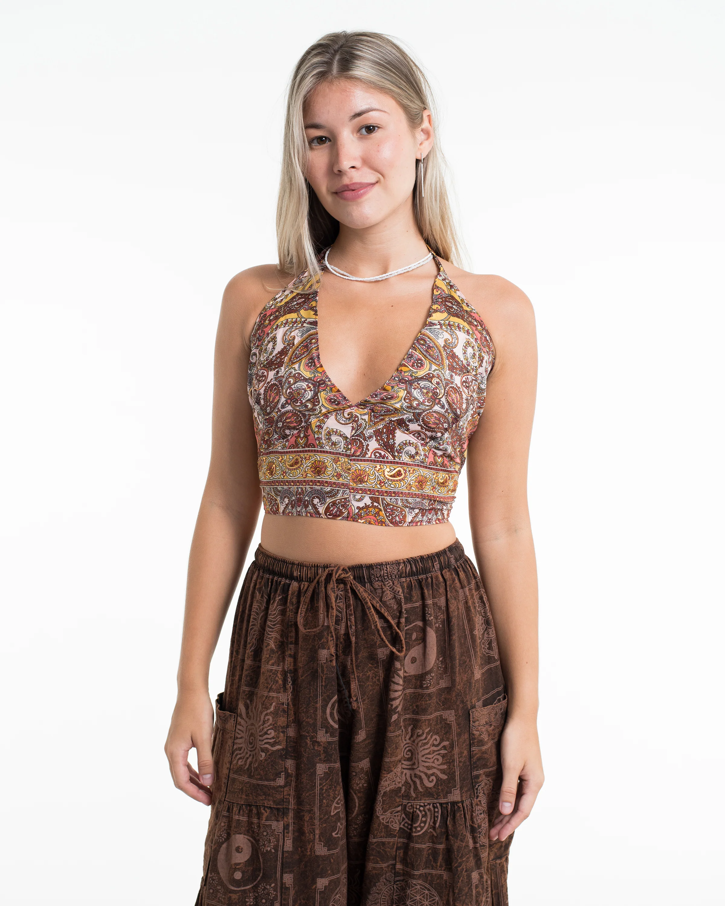 Paisley Halter Crop Top in Marigold