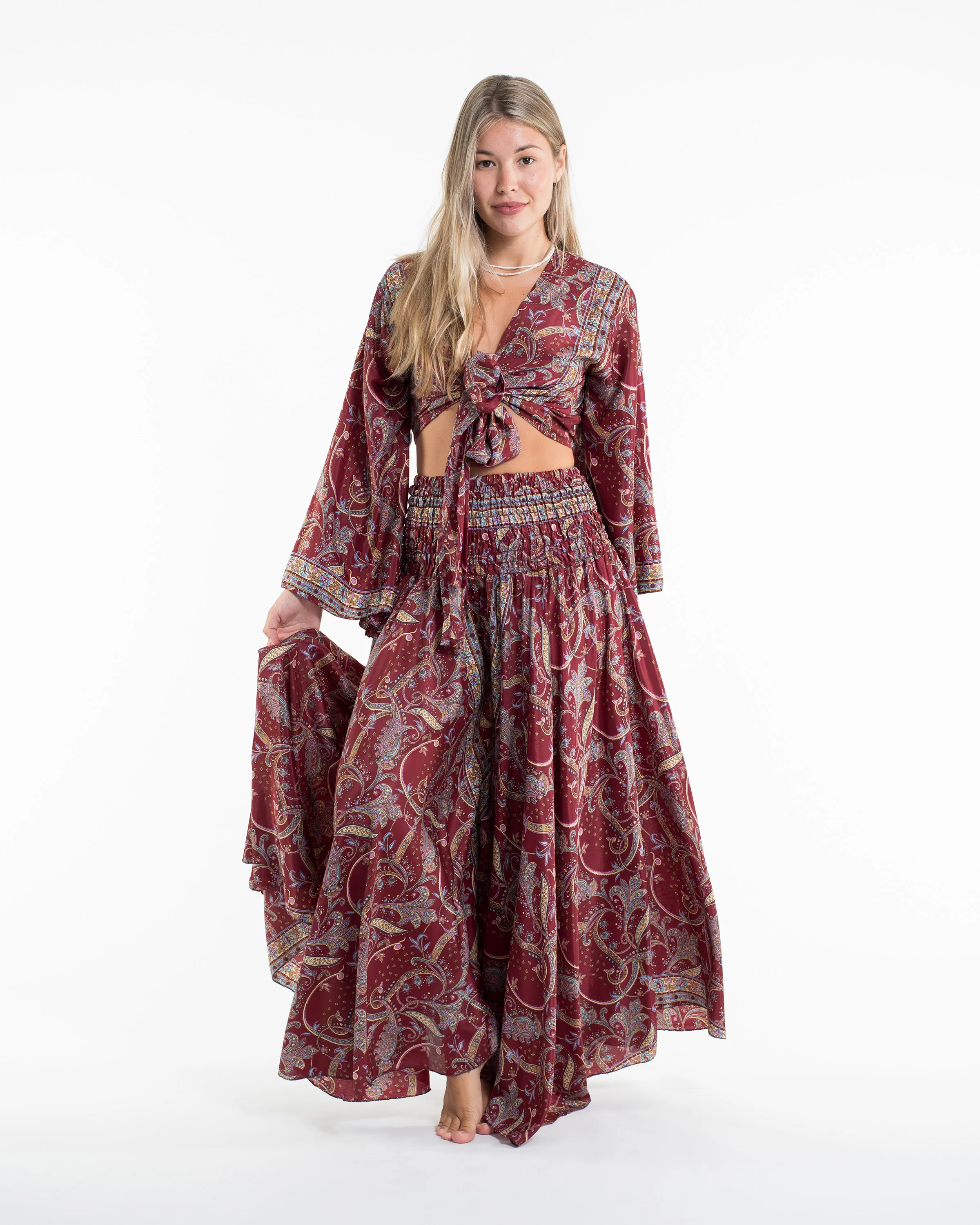 Celestial Paisley Tie Top and Palazzo Pants in Red