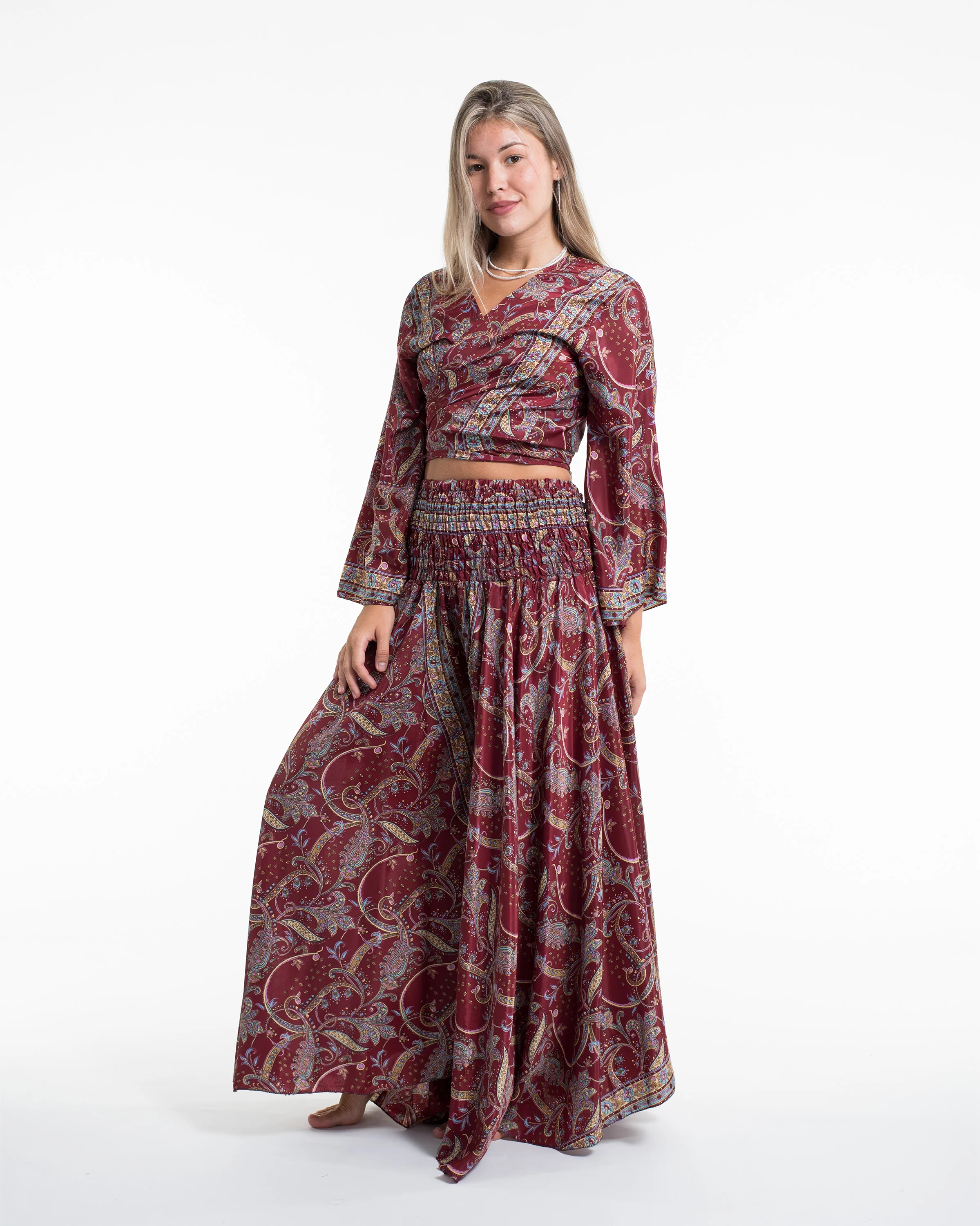 Celestial Paisley Tie Top and Palazzo Pants in Red