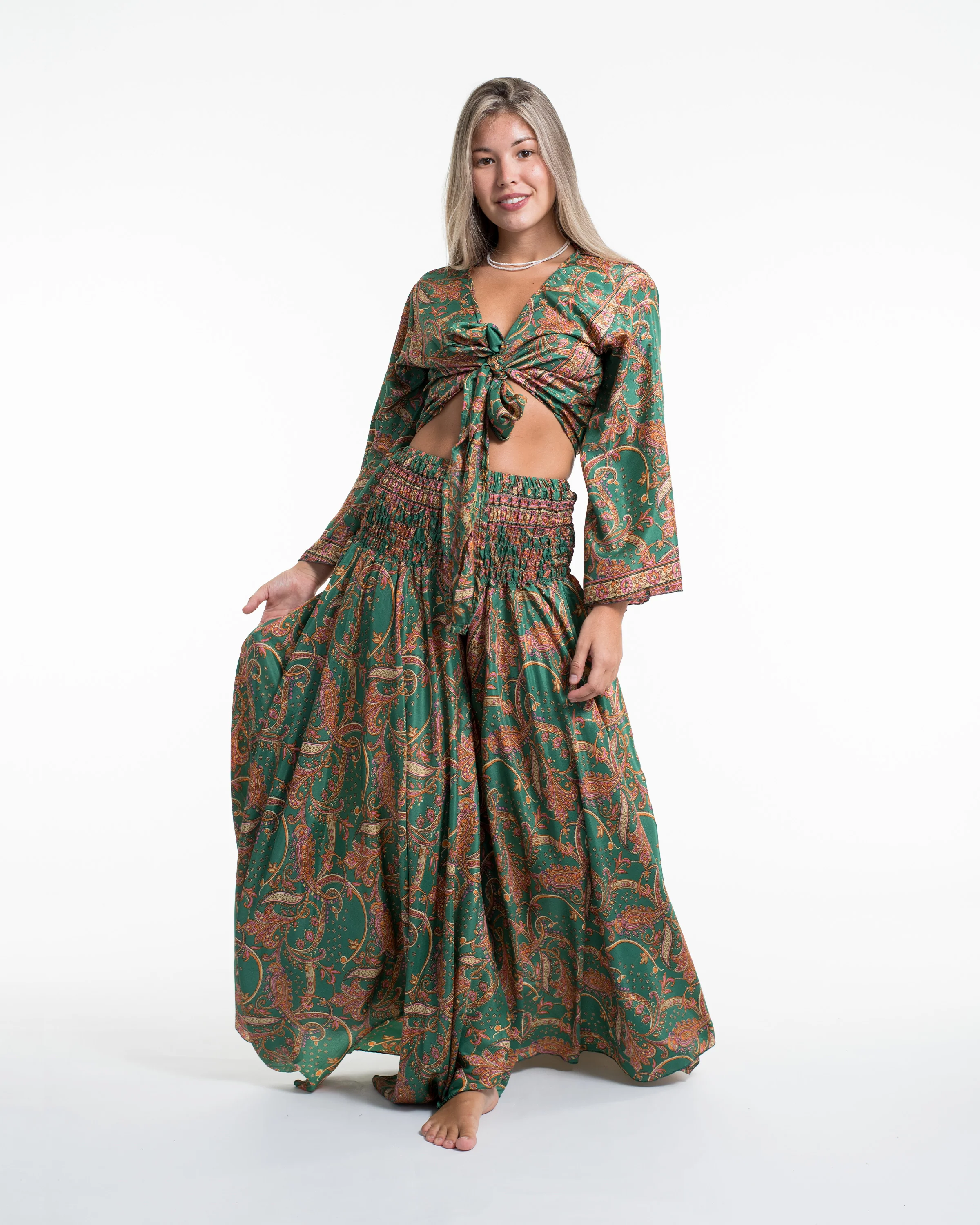 Celestial Paisley Tie Top and Palazzo Pants in Green