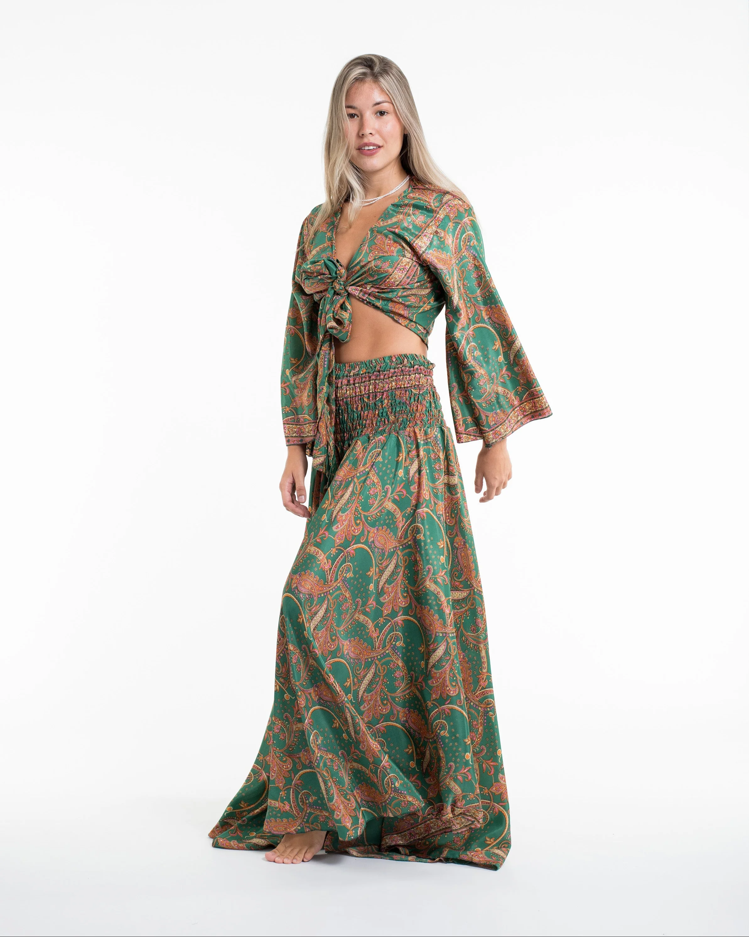 Celestial Paisley Tie Top and Palazzo Pants in Green