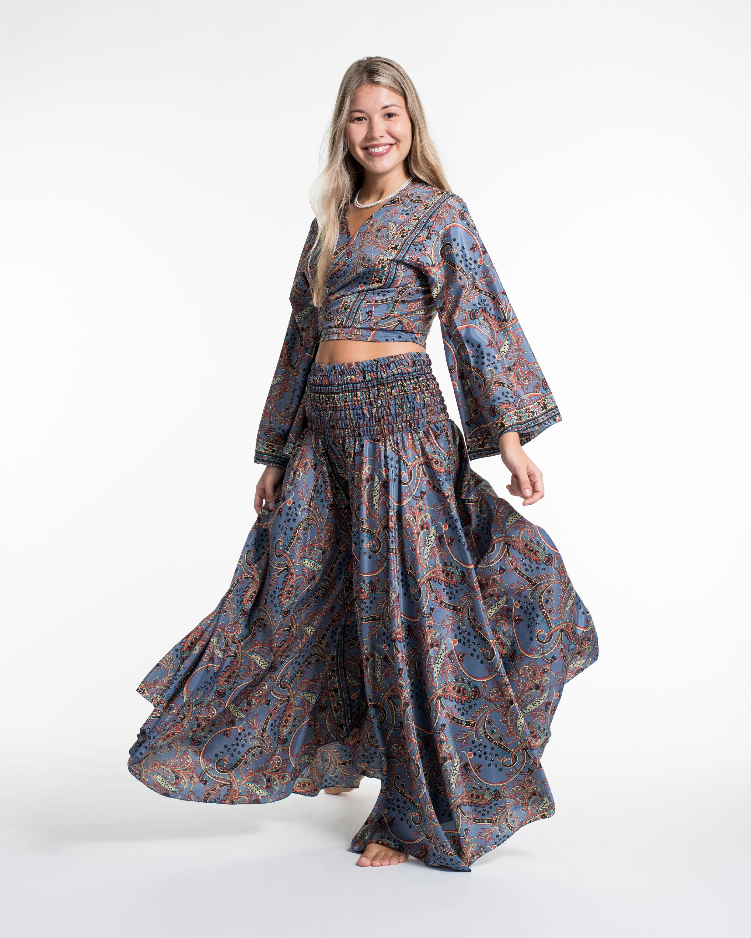 Celestial Paisley Tie Top and Palazzo Pants in Blue