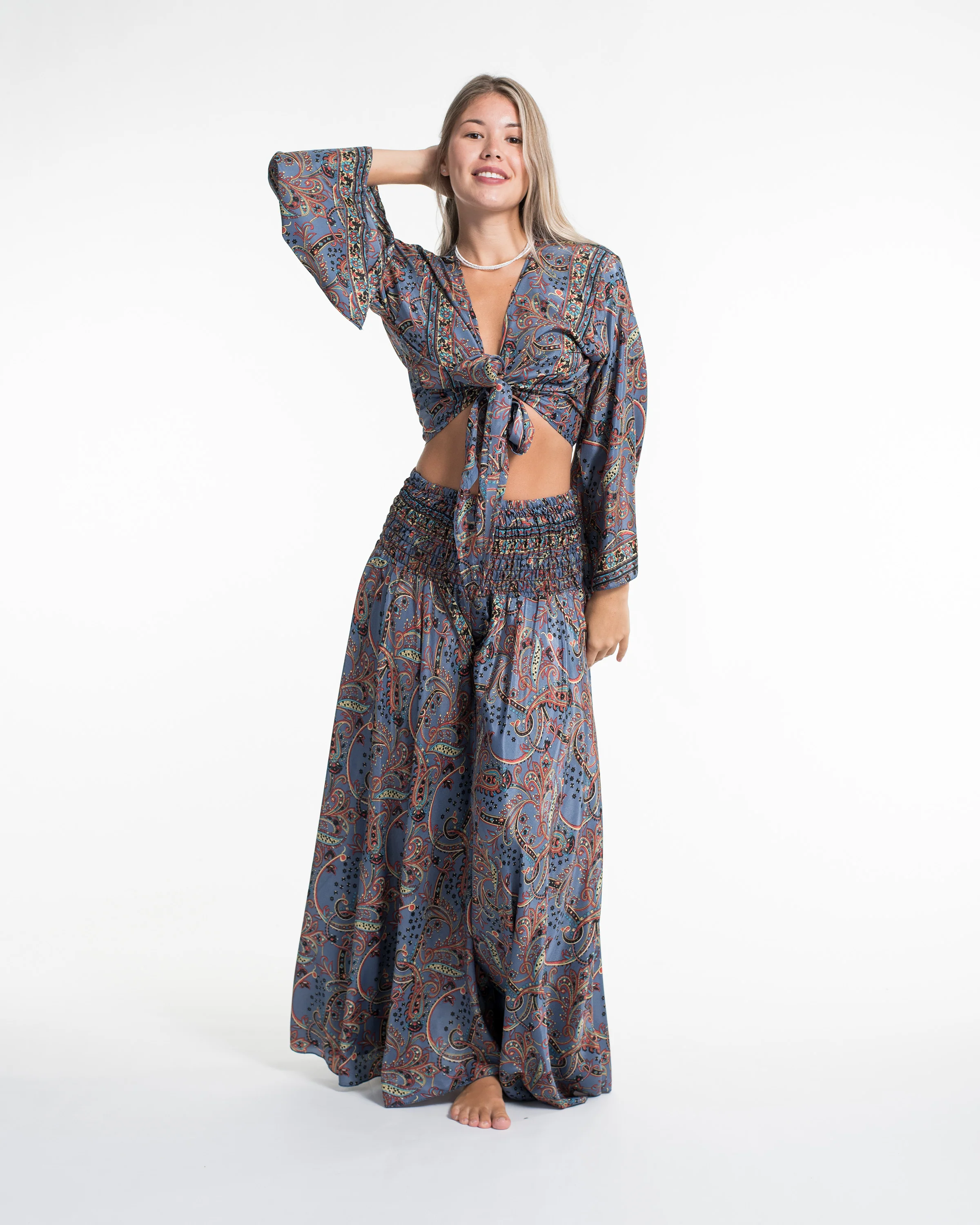 Celestial Paisley Tie Top and Palazzo Pants in Blue