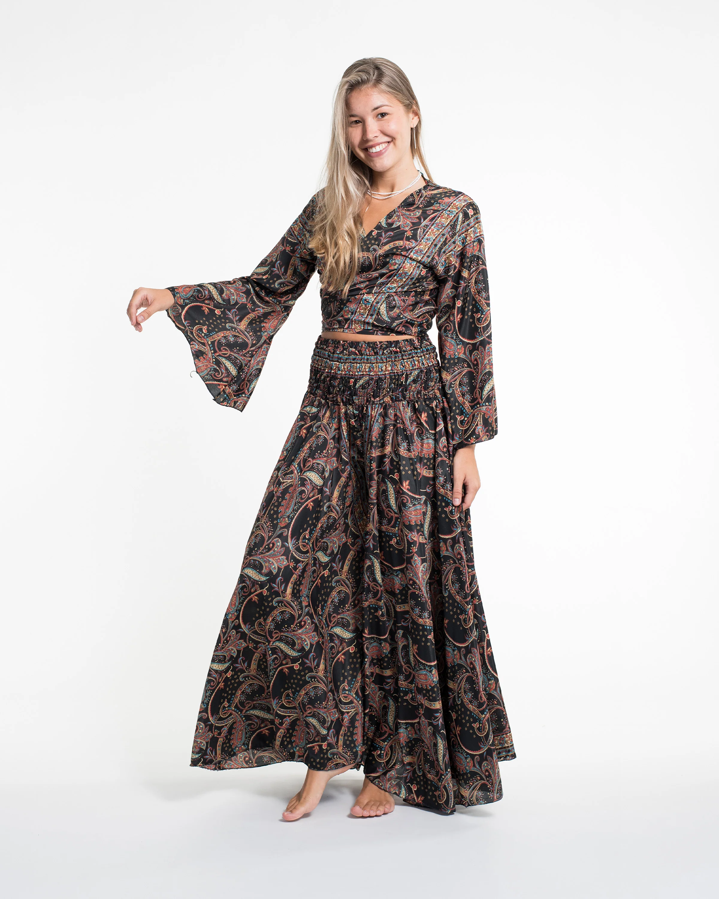 Celestial Paisley Tie Top and Palazzo Pants in Black