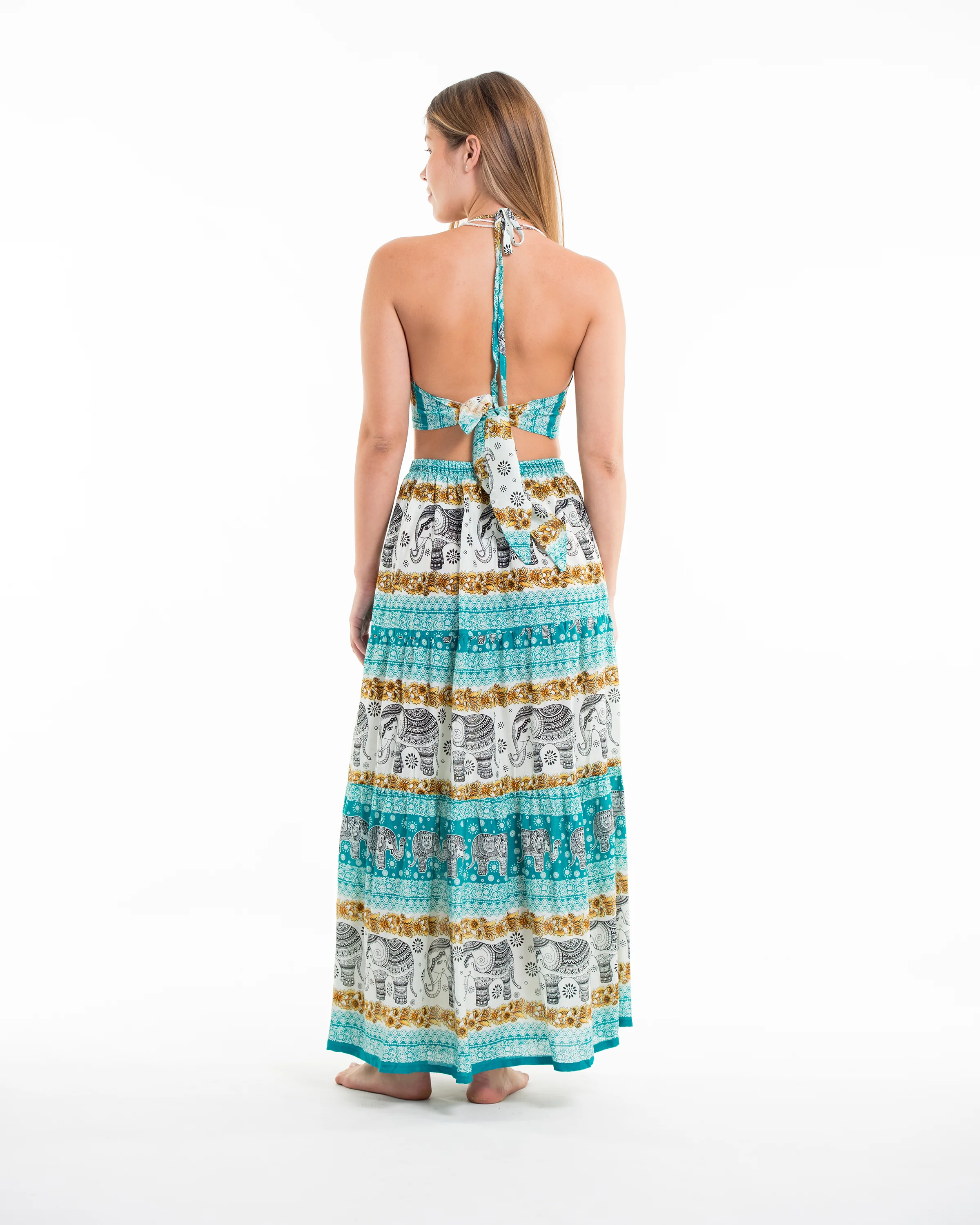 Elephant Dreams Crop Top and Long Skirt in Turquoise