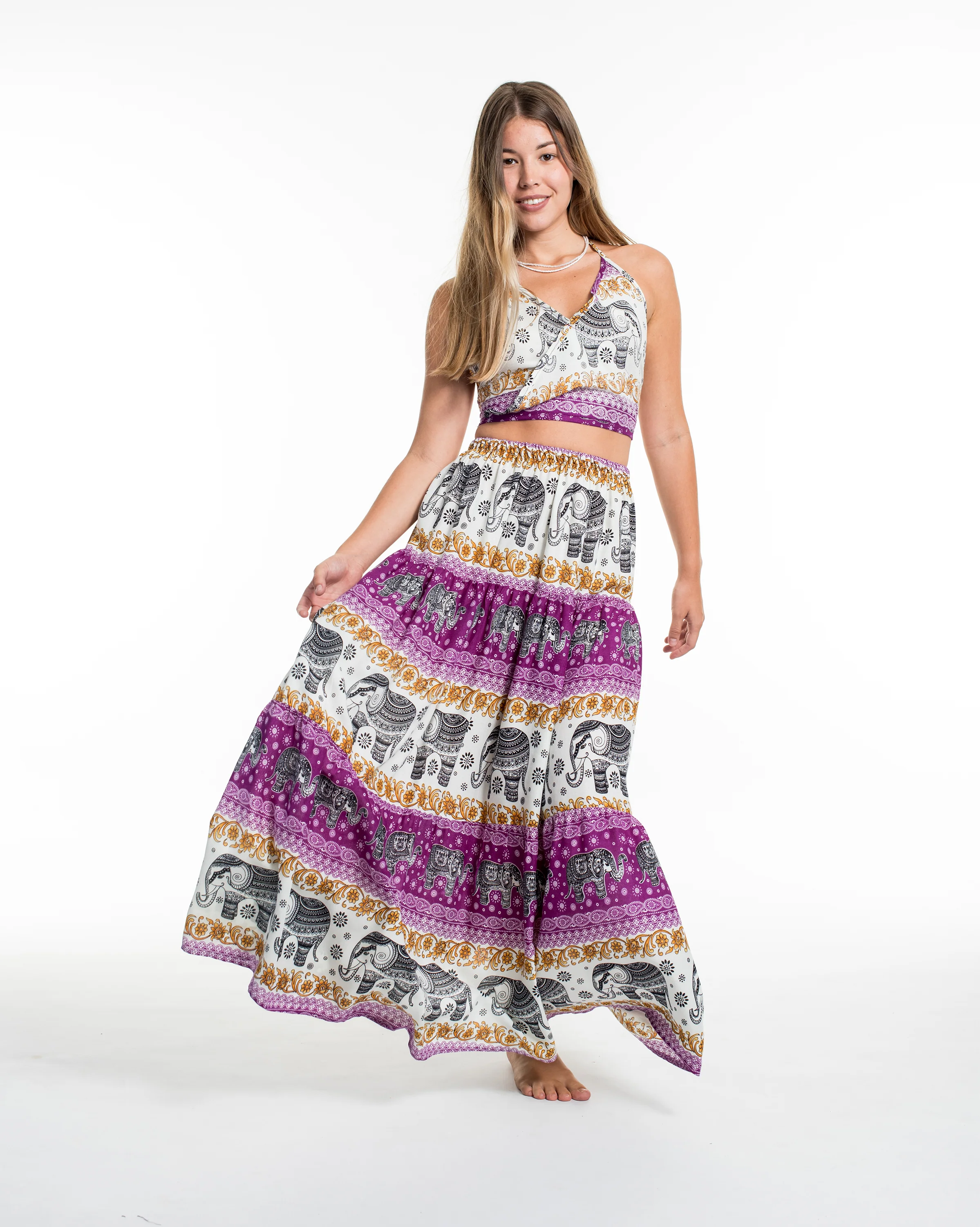 Elephant Dreams Crop Top and Long Skirt in Purple