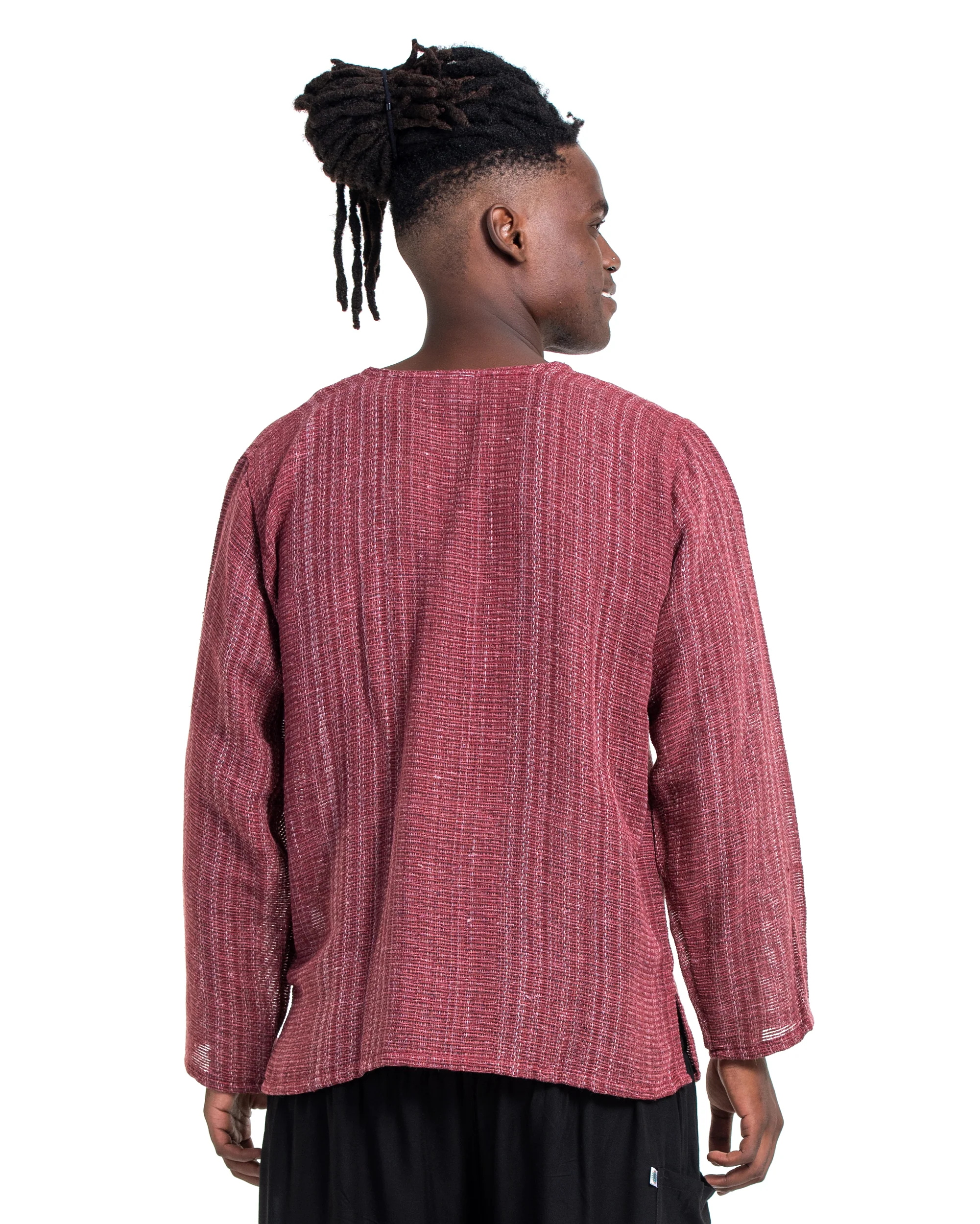 3124-Unisex-Woven-Cotton-Shirt-with-Tribal-Pocket-in-Red-3.webp Unisex Woven Cotton Shirt with Tribal Pocket in Red