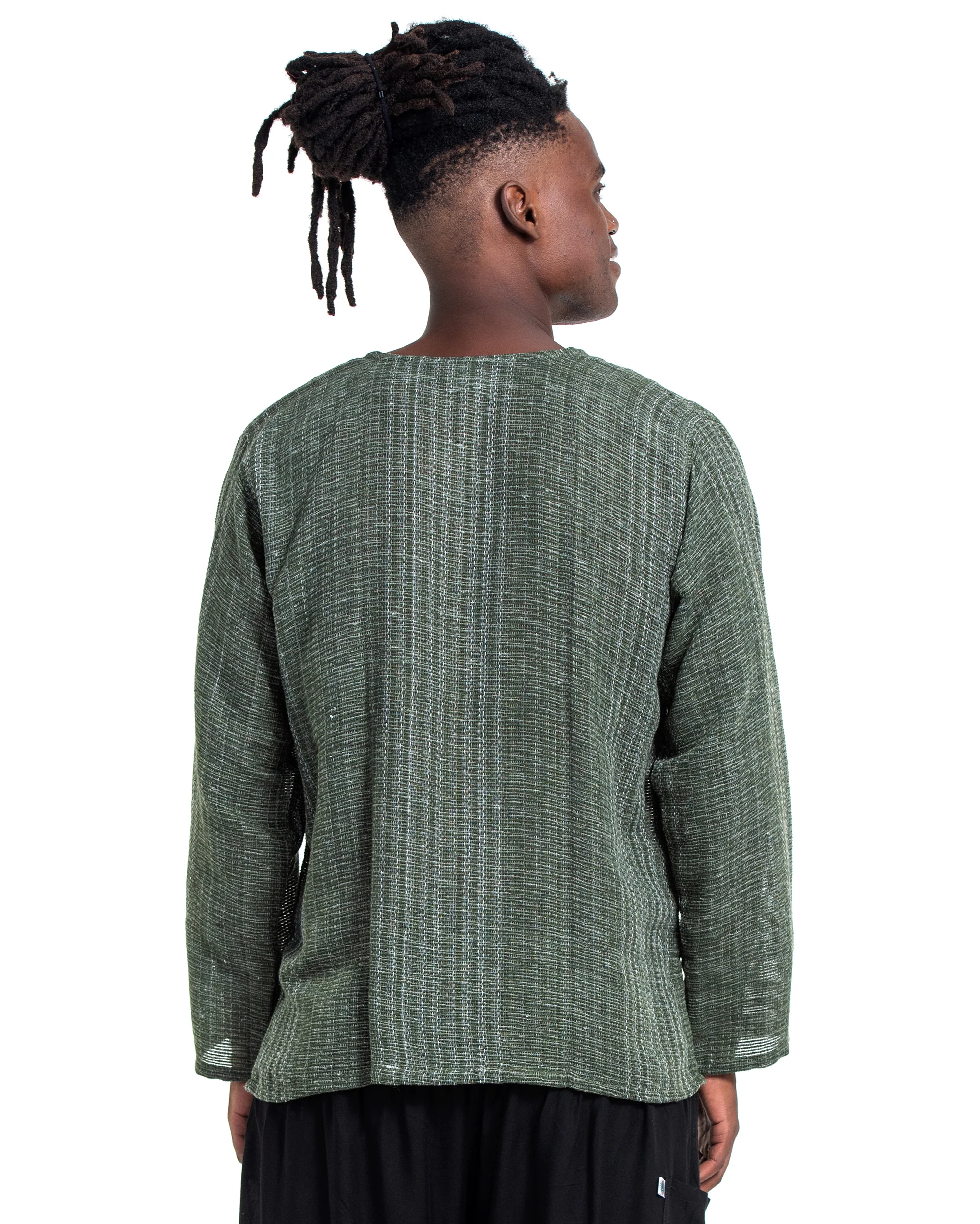 3139-Unisex-Woven-Cotton-Shirt-with-Tribal-Pocket-in-Green-3.webp Unisex Woven Cotton Shirt with Tribal Pocket in Green