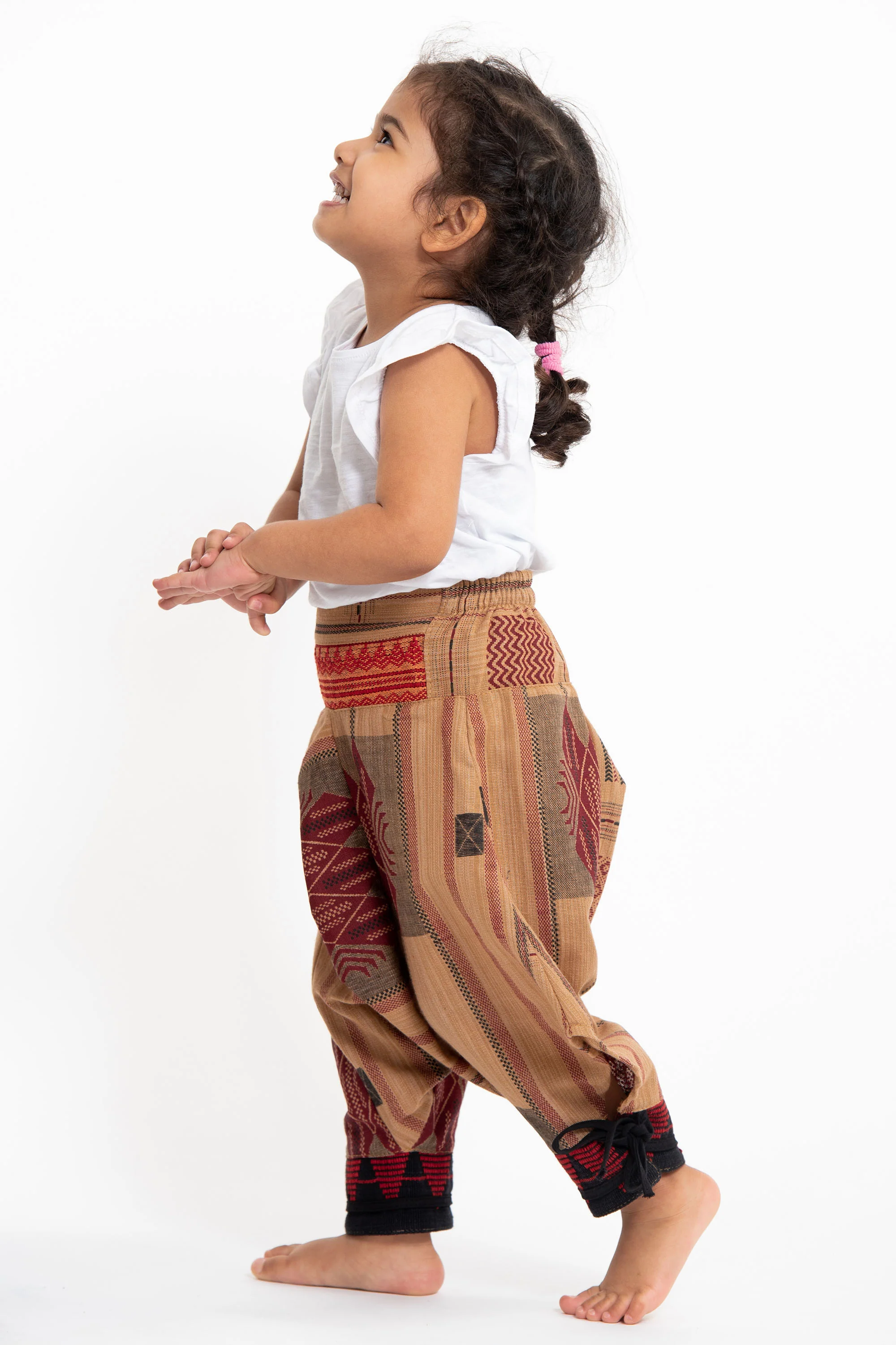 342-Thai-Hill-Tribe-Fabric-Kids-Harem-Pants-with-Ankle-Straps-in-Beige-3.webp Thai Hill Tribe Fabric Kids Harem Pants with Ankle Straps in Beige