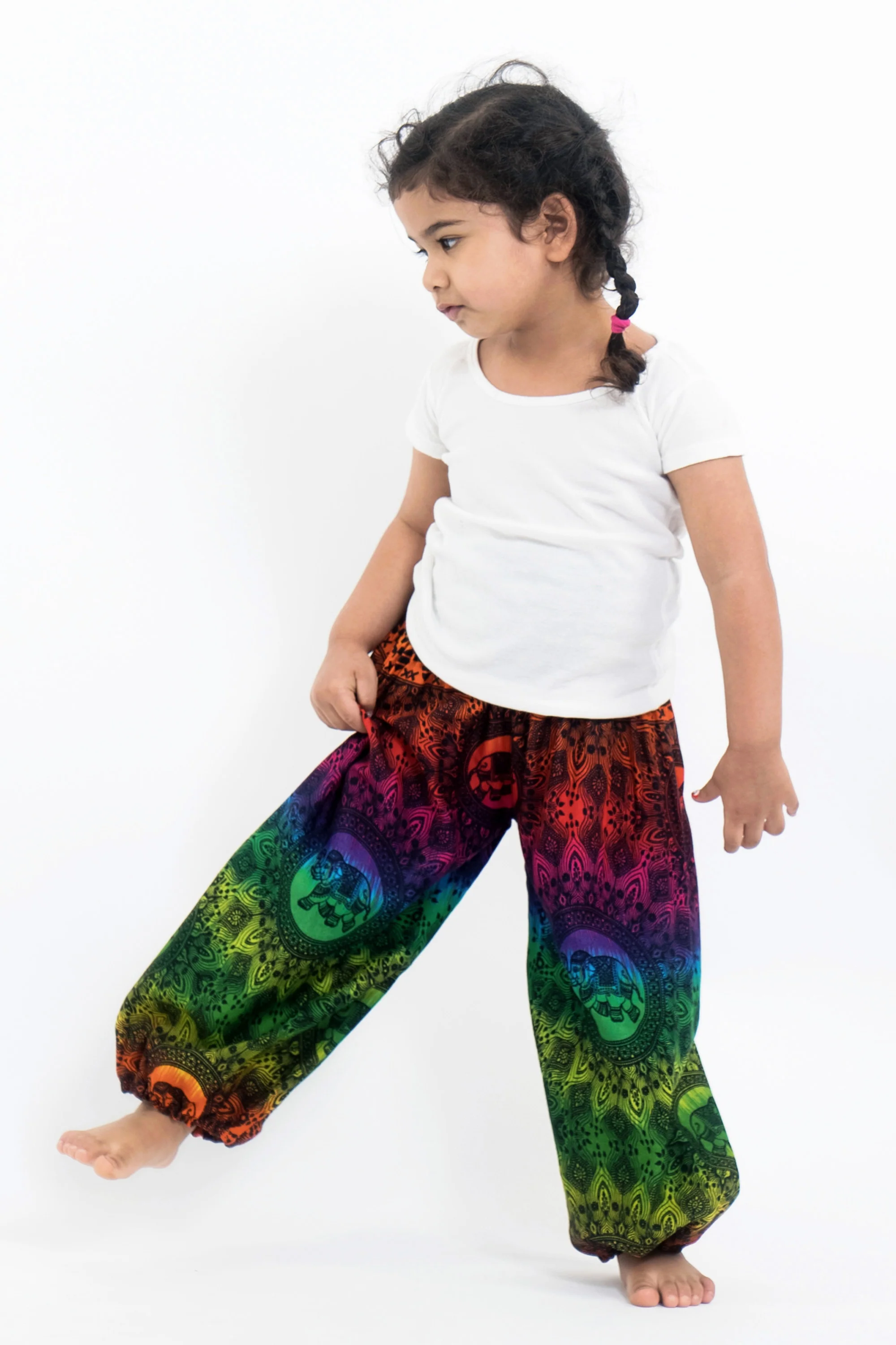 Rainbow Elephant Kids Elephant Pants in Green