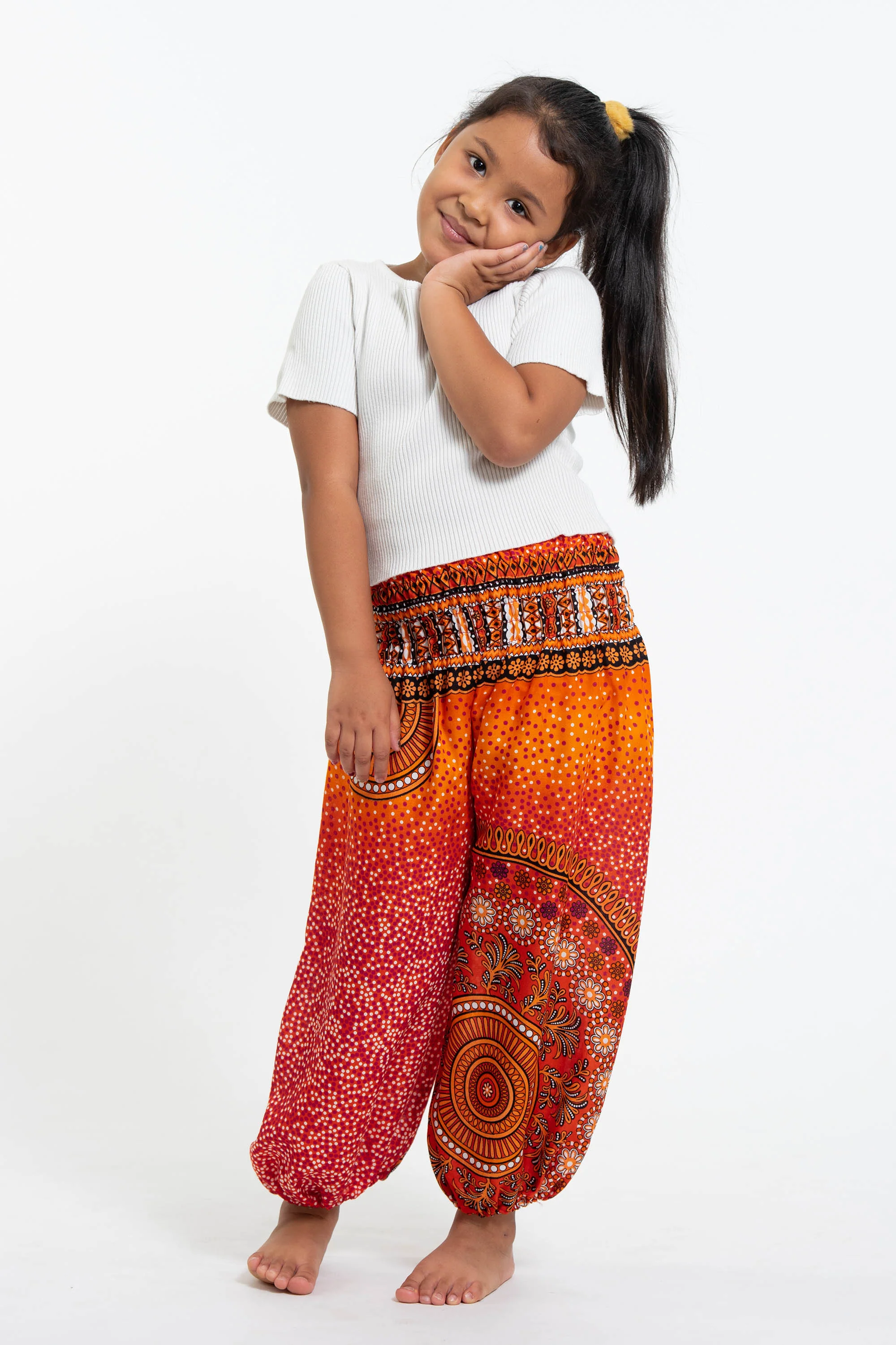 Tribal Chakras Kids Harem Pants in Orange