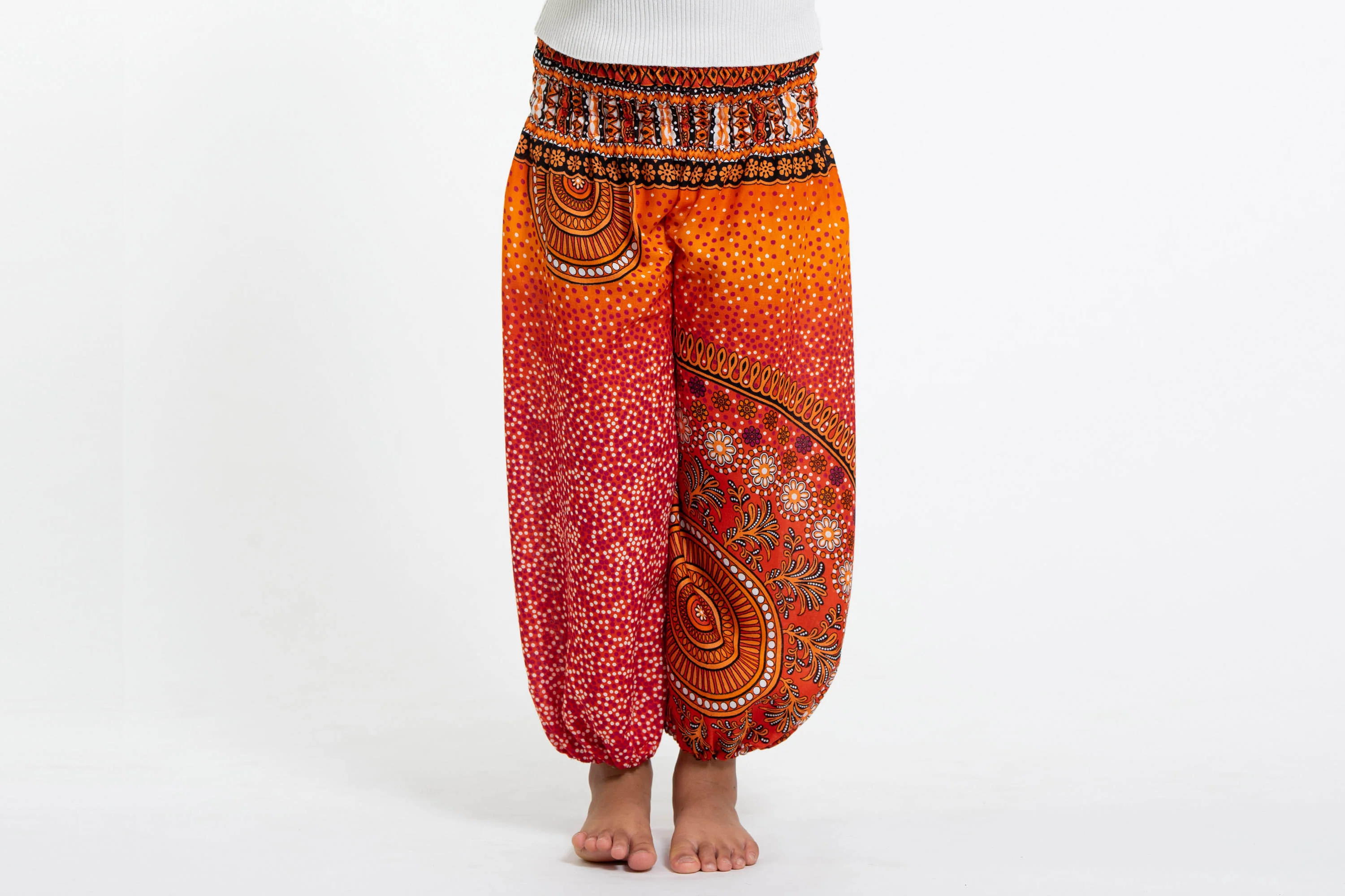 Tribal Chakras Kids Harem Pants in Orange
