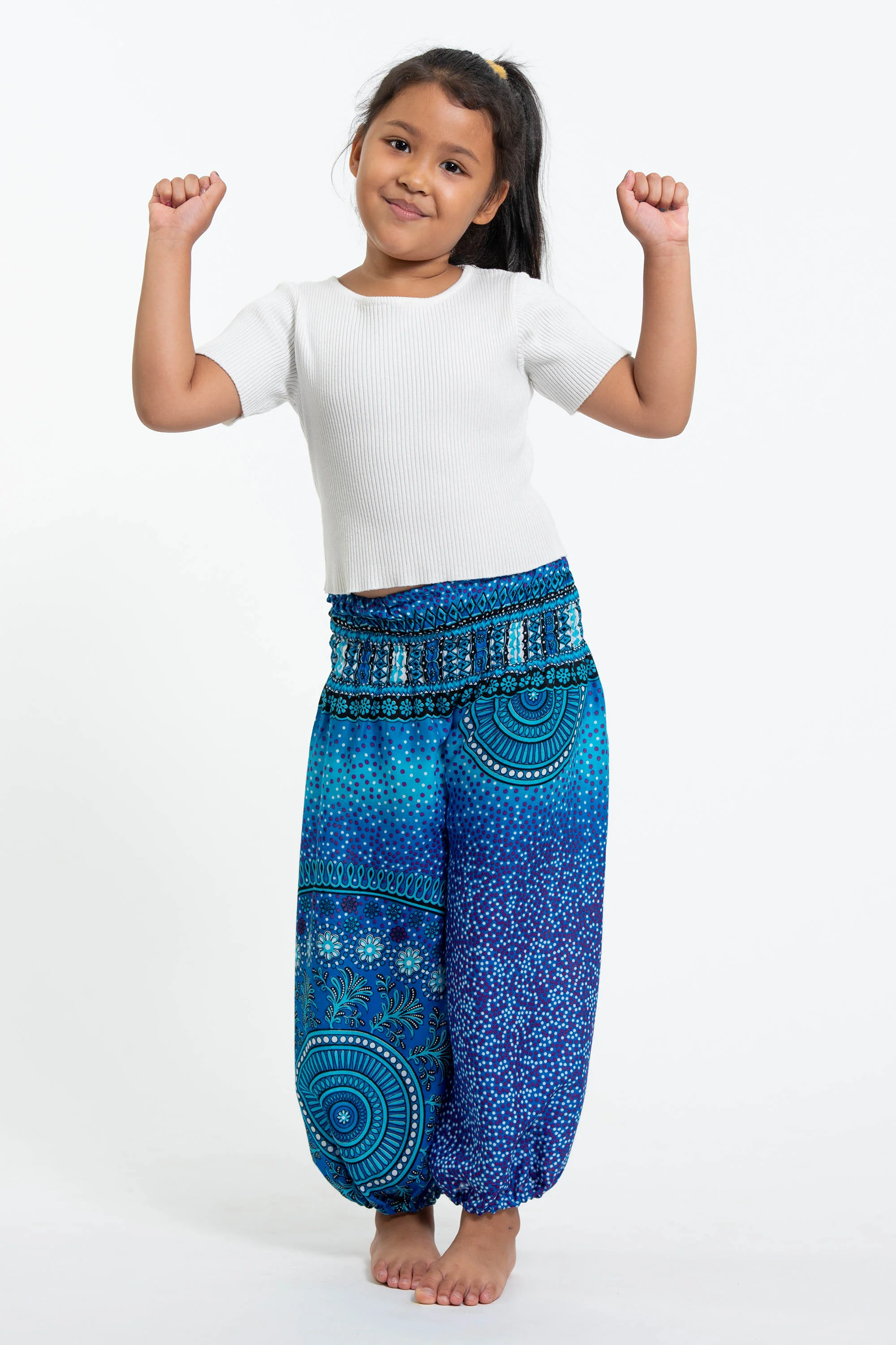 Tribal Chakras Kids Harem Pants in Blue
