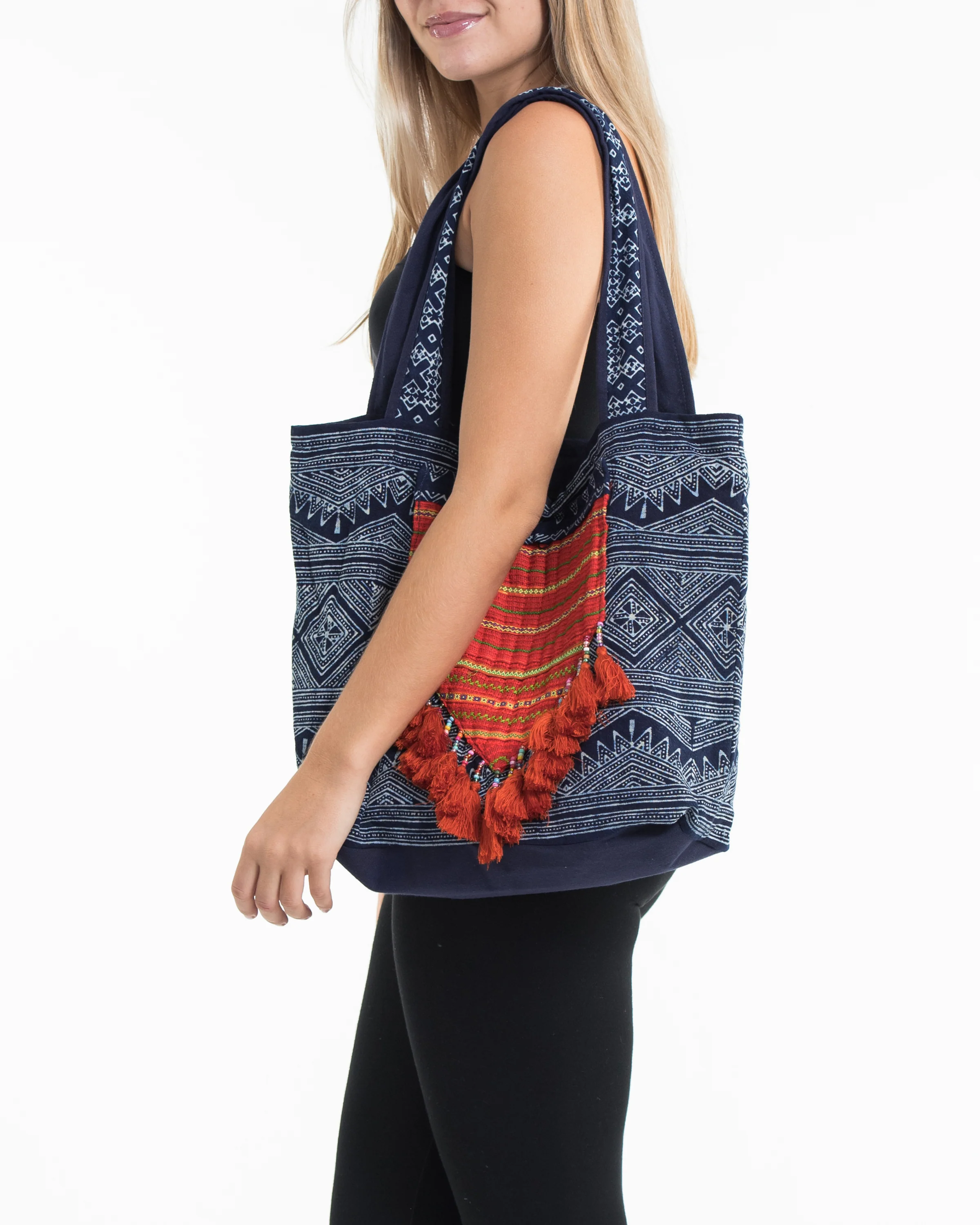 4-Hmong-Indigo-Batik-and-Embroidered-Tote-Bag-with-Orange-Tassels-3.webp Hmong Indigo Batik and Embroidered Tote Bag with Orange Tassels