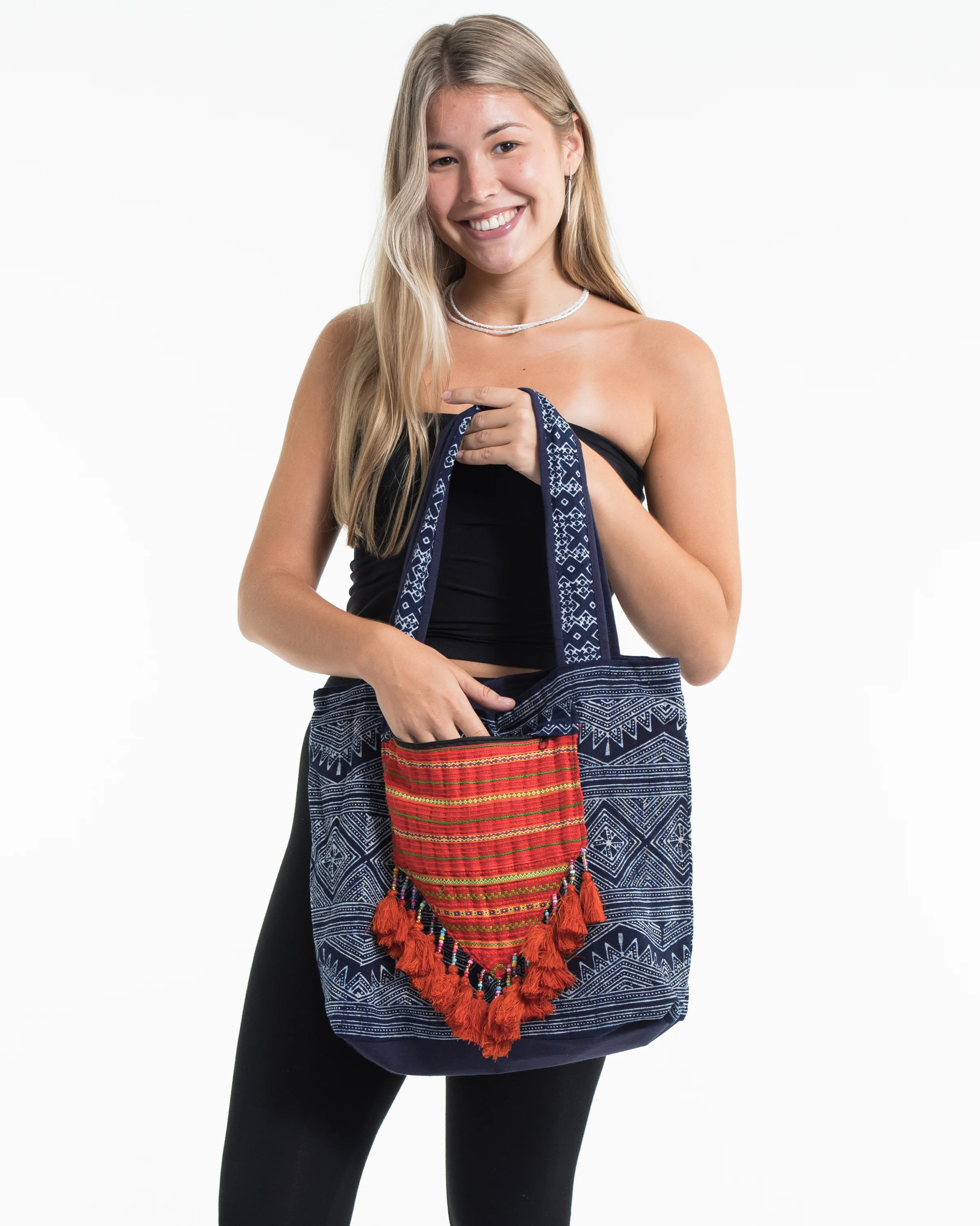 4-Hmong-Indigo-Batik-and-Embroidered-Tote-Bag-with-Orange-Tassels-5.webp Hmong Indigo Batik and Embroidered Tote Bag with Orange Tassels