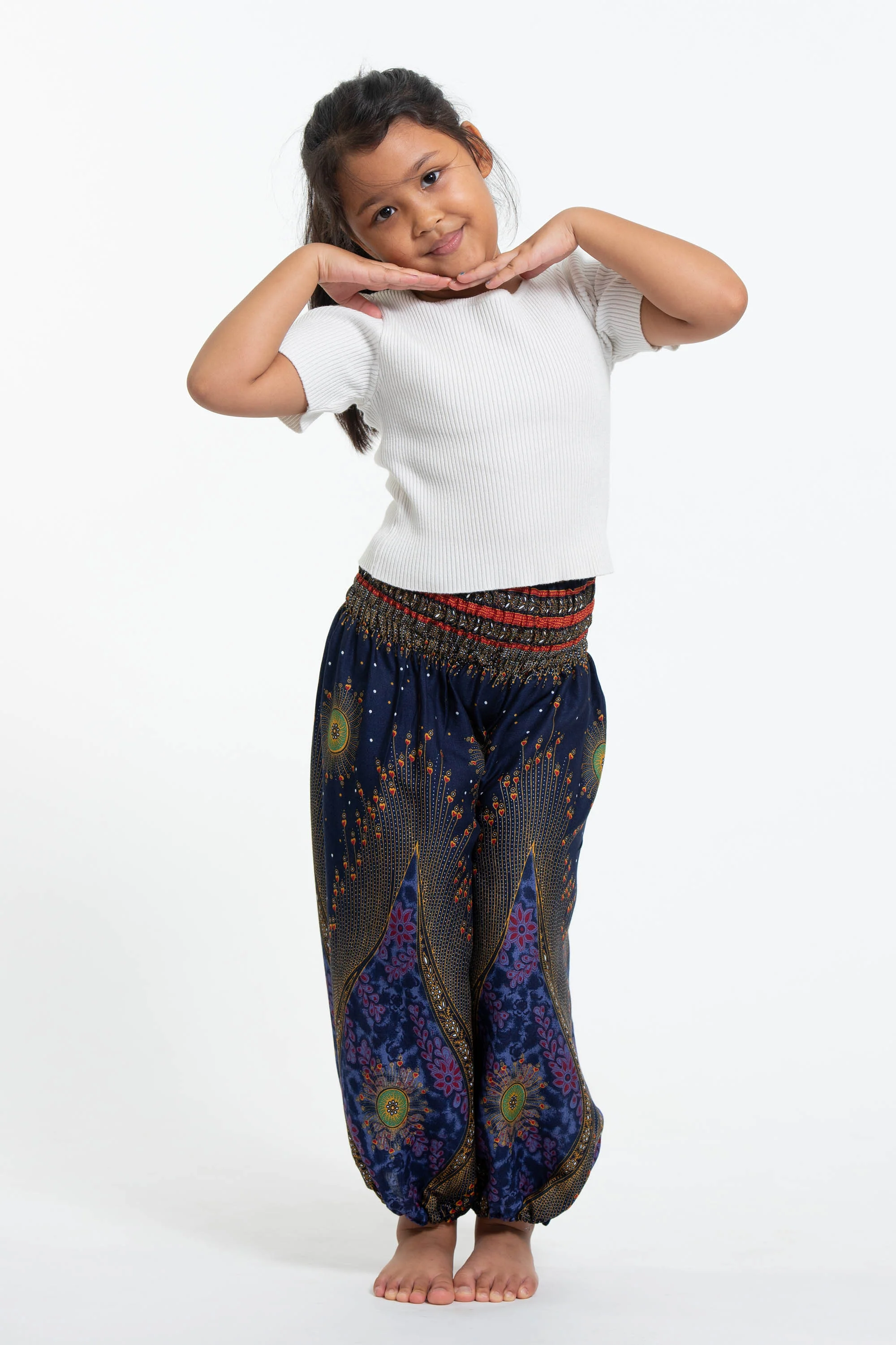Peacock Eye Kids Harem Pants in Navy