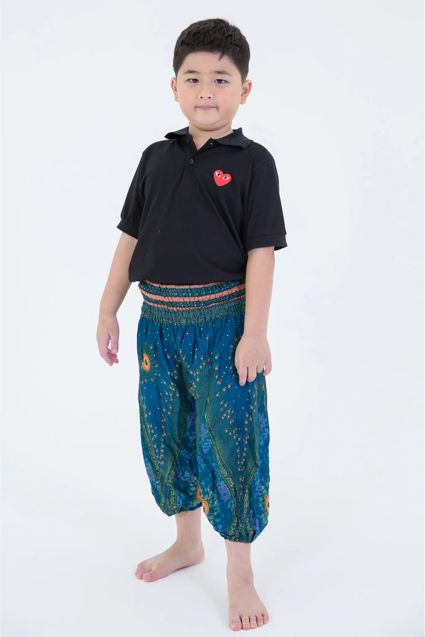 Peacock Eye Kids Harem Pants in Turquoise