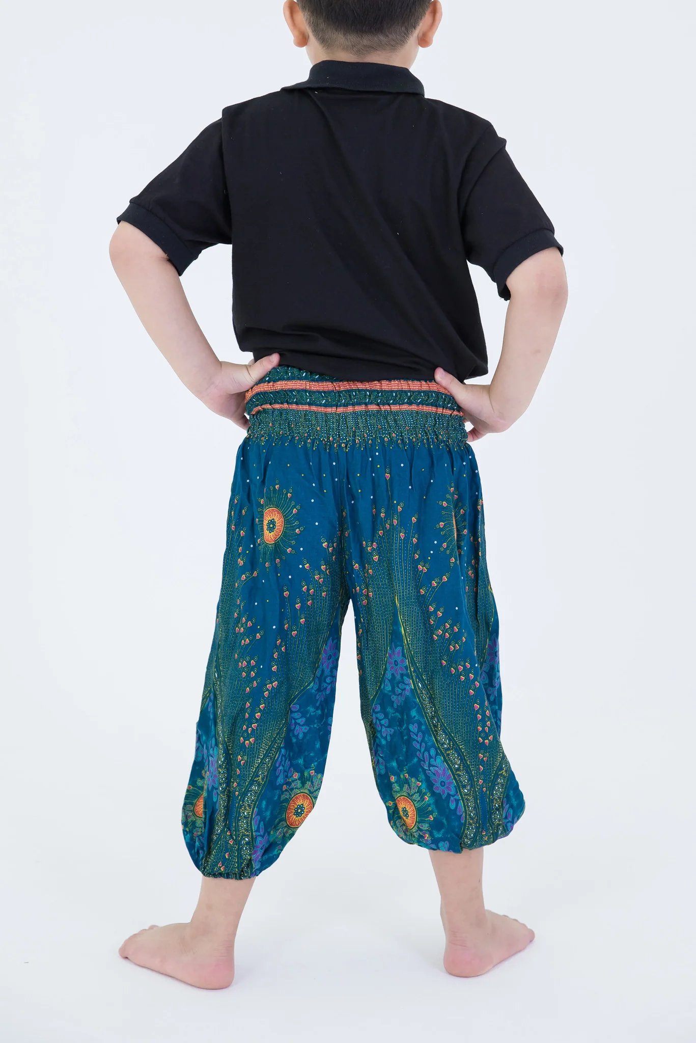 410-Peacock-Eye-Kids-Harem-Pants-in-Turquoise-3.webp Peacock Eye Kids Harem Pants in Turquoise