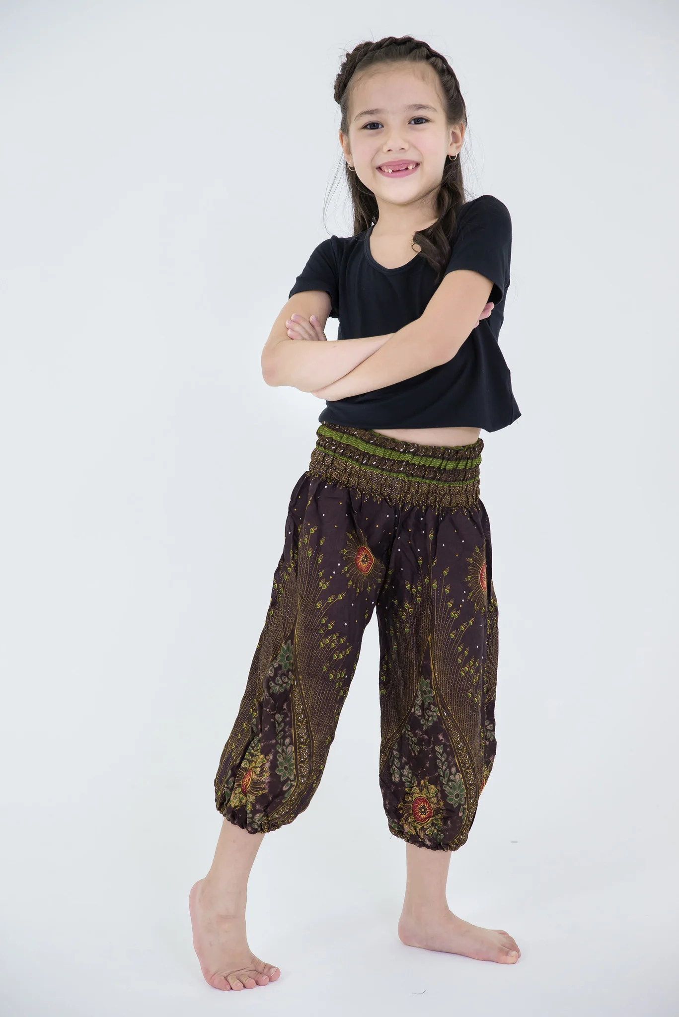 Peacock Eye Kids Harem Pants in Brown