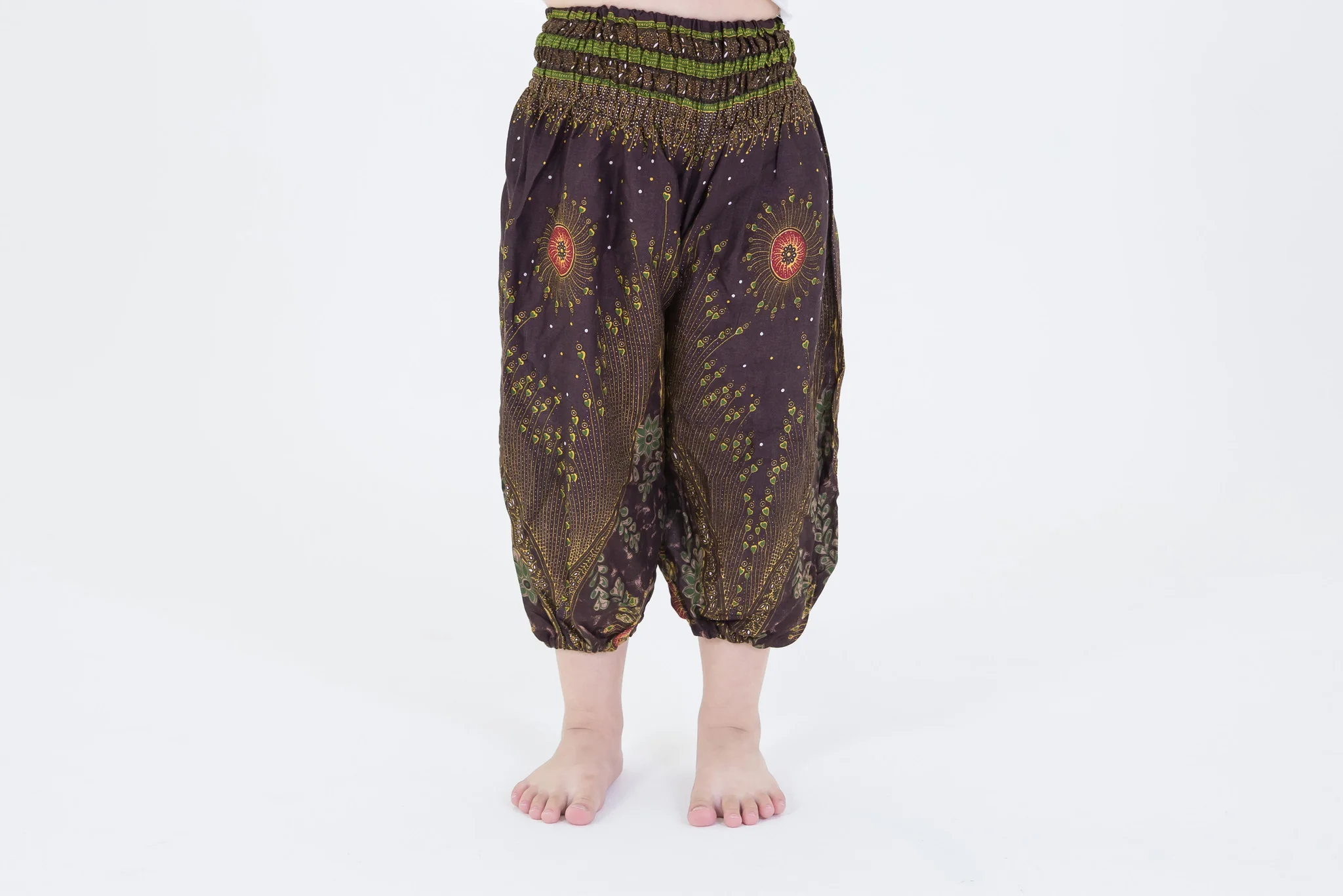 Peacock Eye Kids Harem Pants in Brown