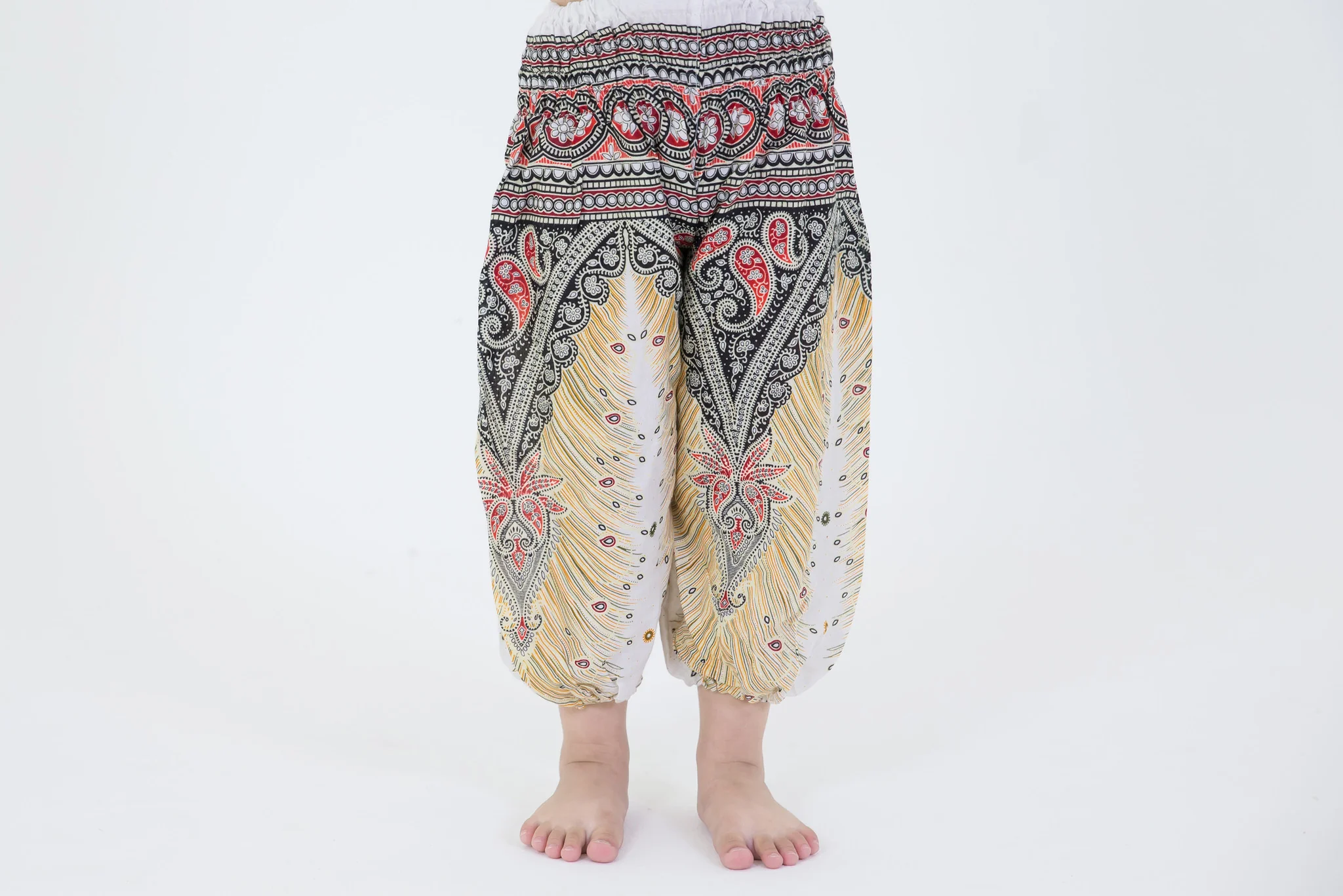 Peacock Feathers Kids Harem Pants in White