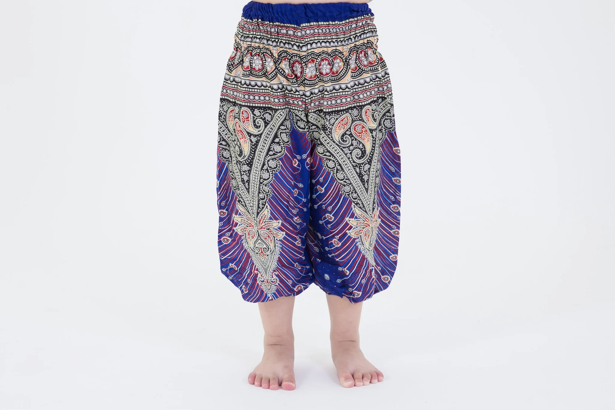 Peacock Feathers Kids Harem Pants in Blue