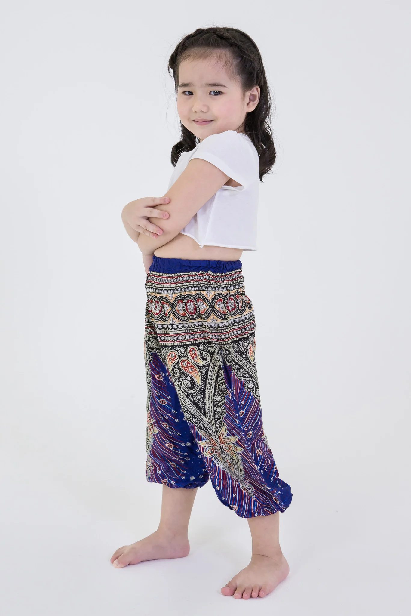 438-Peacock-Feathers-Kids-Harem-Pants-in-Blue-3.webp Peacock Feathers Kids Harem Pants in Blue