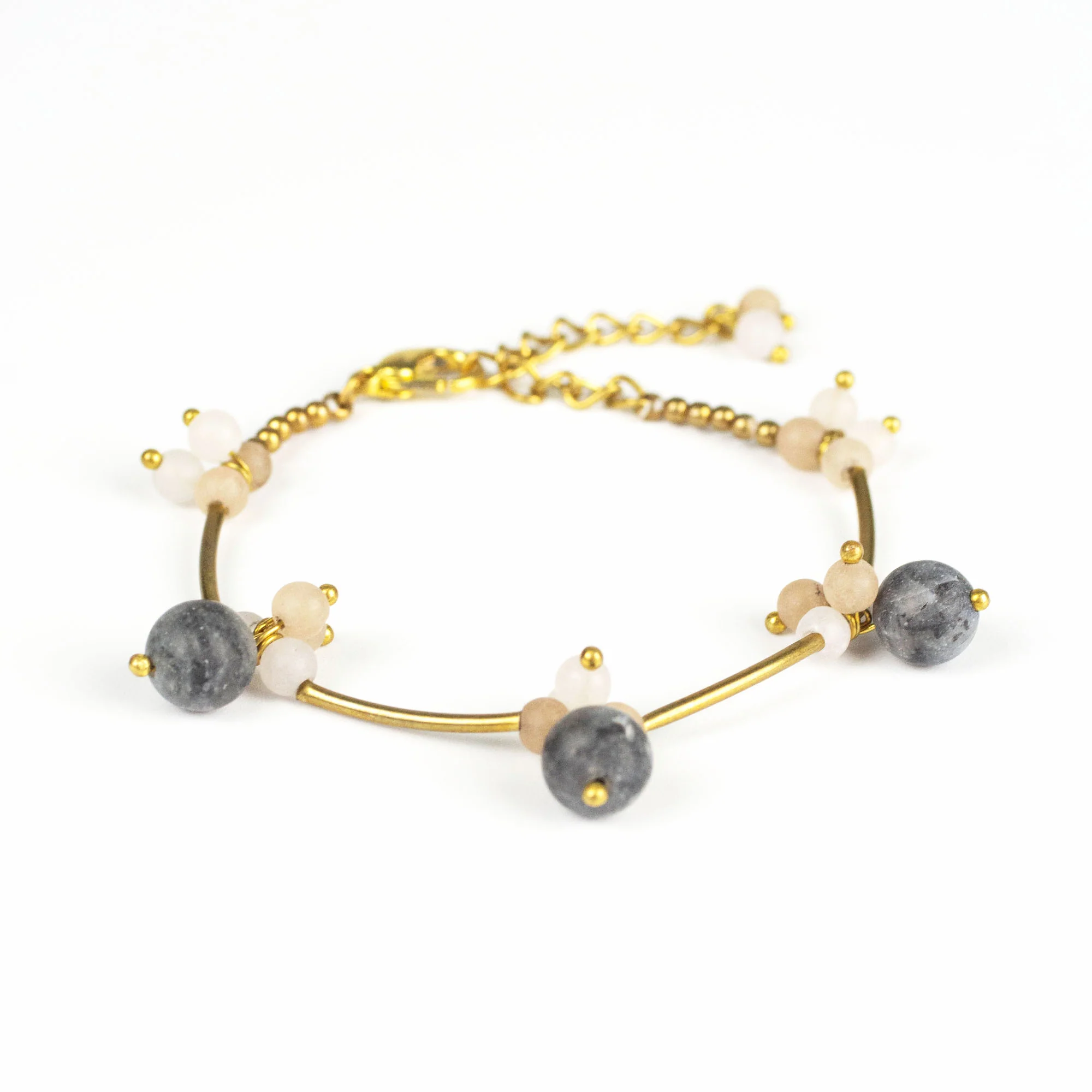 Brass Bracelet with Brass and Black Stone Beads