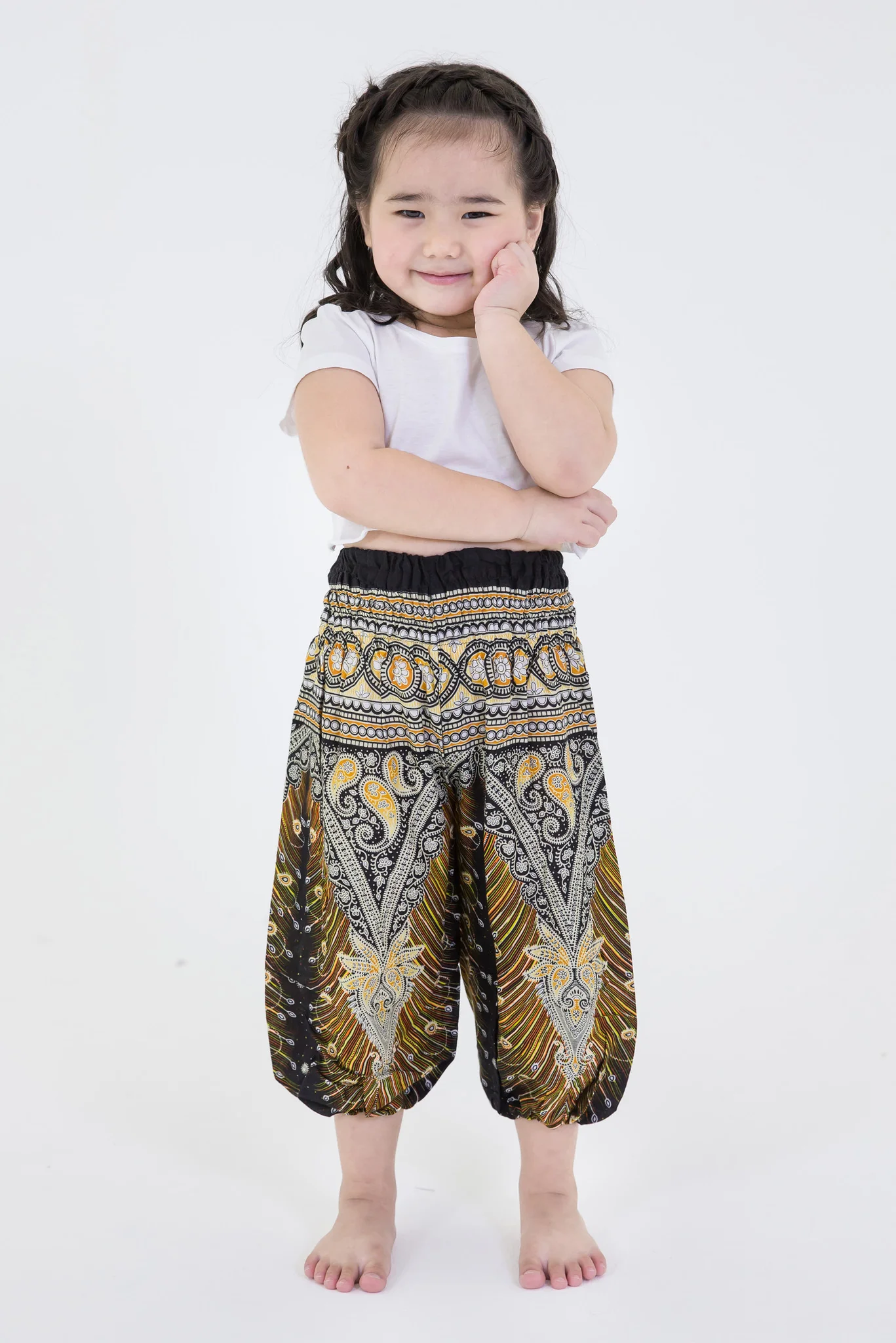 442-Peacock-Feathers-Kids-Harem-Pants-in-Black-3.webp Peacock Feathers Kids Harem Pants in Black