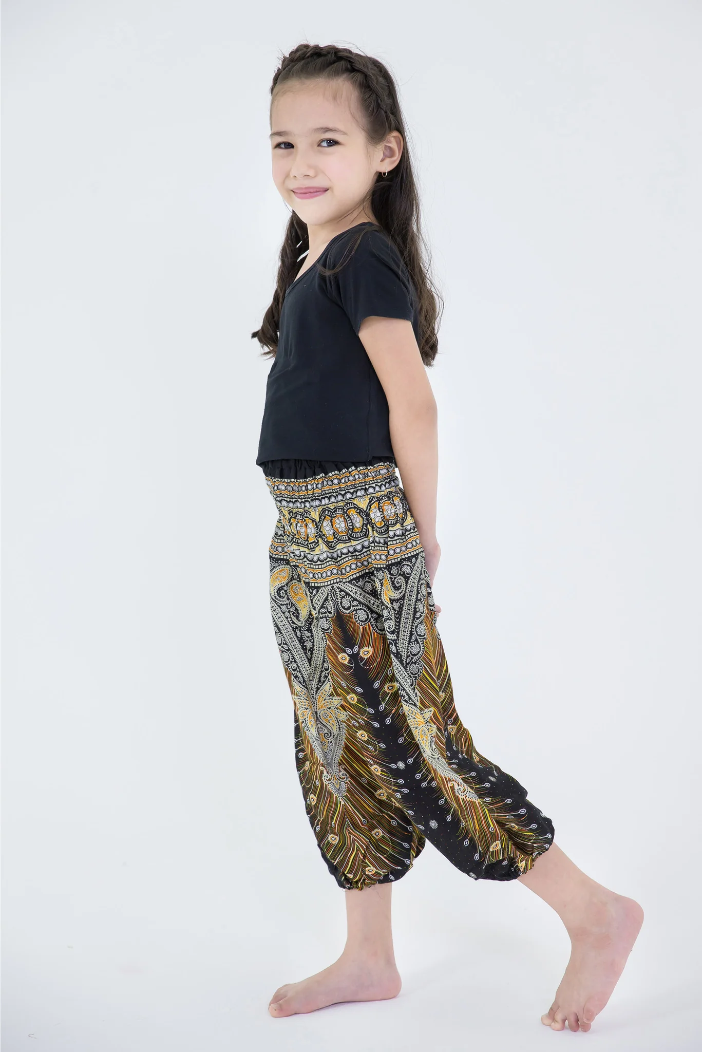 442-Peacock-Feathers-Kids-Harem-Pants-in-Black-4.webp Peacock Feathers Kids Harem Pants in Black