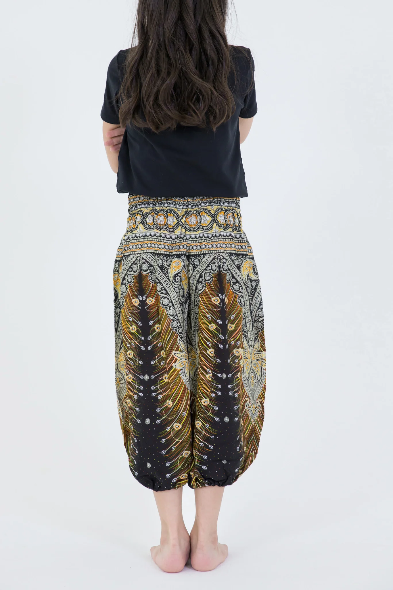 442-Peacock-Feathers-Kids-Harem-Pants-in-Black-5.webp Peacock Feathers Kids Harem Pants in Black